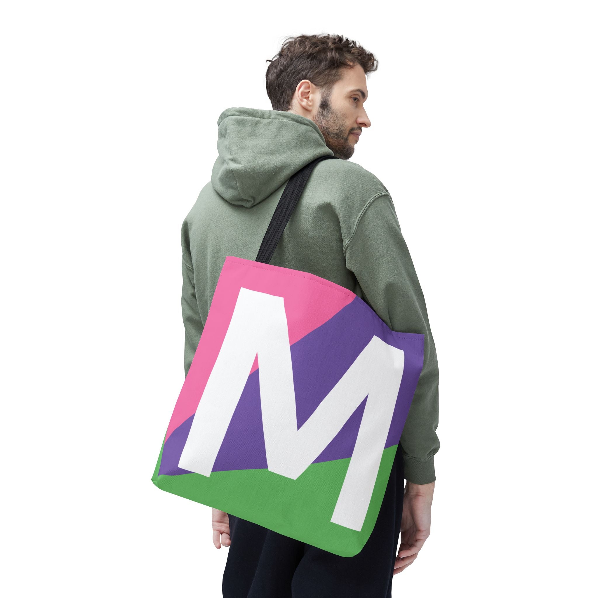 Monogram 'M' Colorblock Tote Bag — Personalized Initial M Shoulder Tote