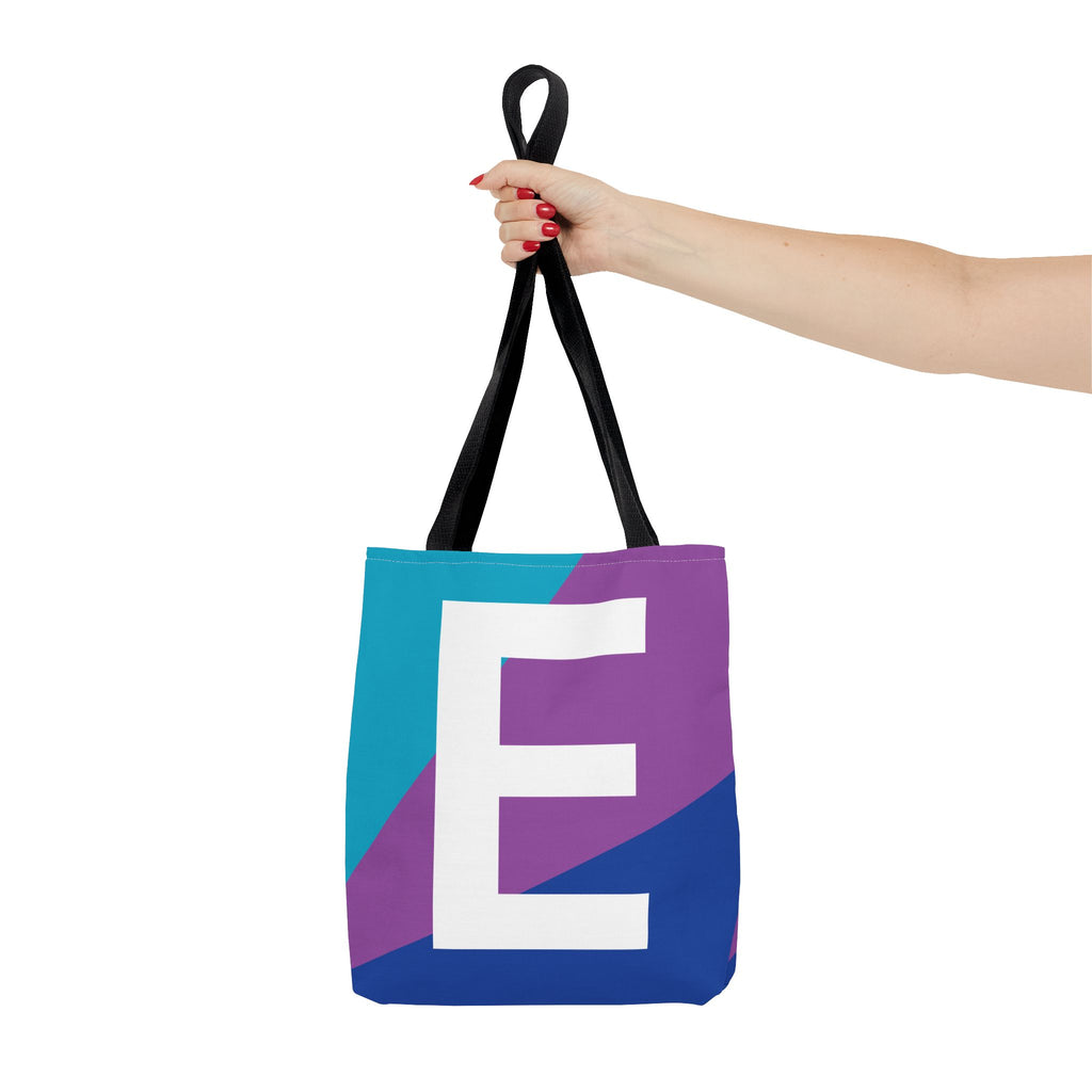 Monogram 'E' Colorblock Tote Bag — Personalized Initial E Shoulder Tote