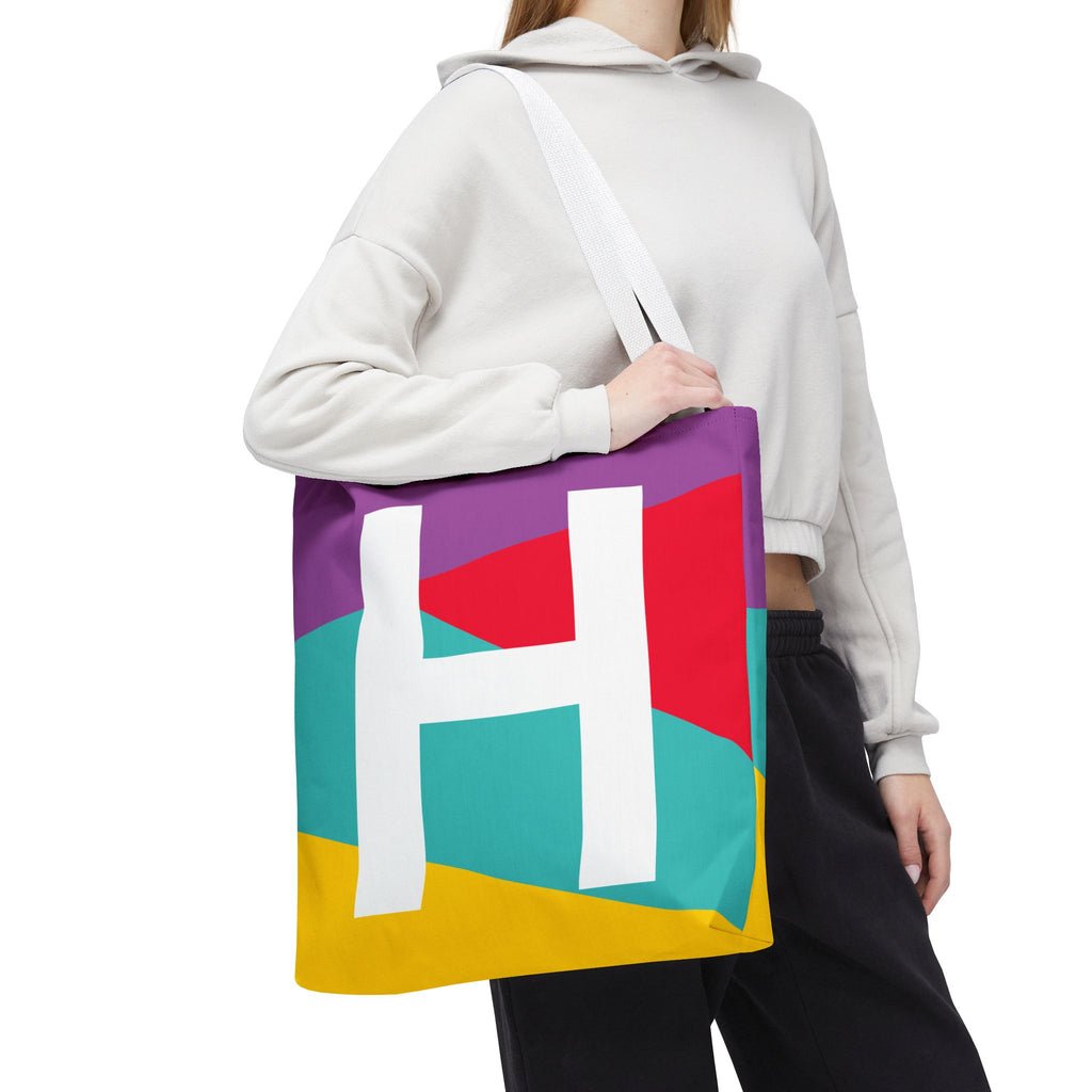 Monogram 'H' Colorblock Tote Bag — Personalized Initial H Shoulder Tote
