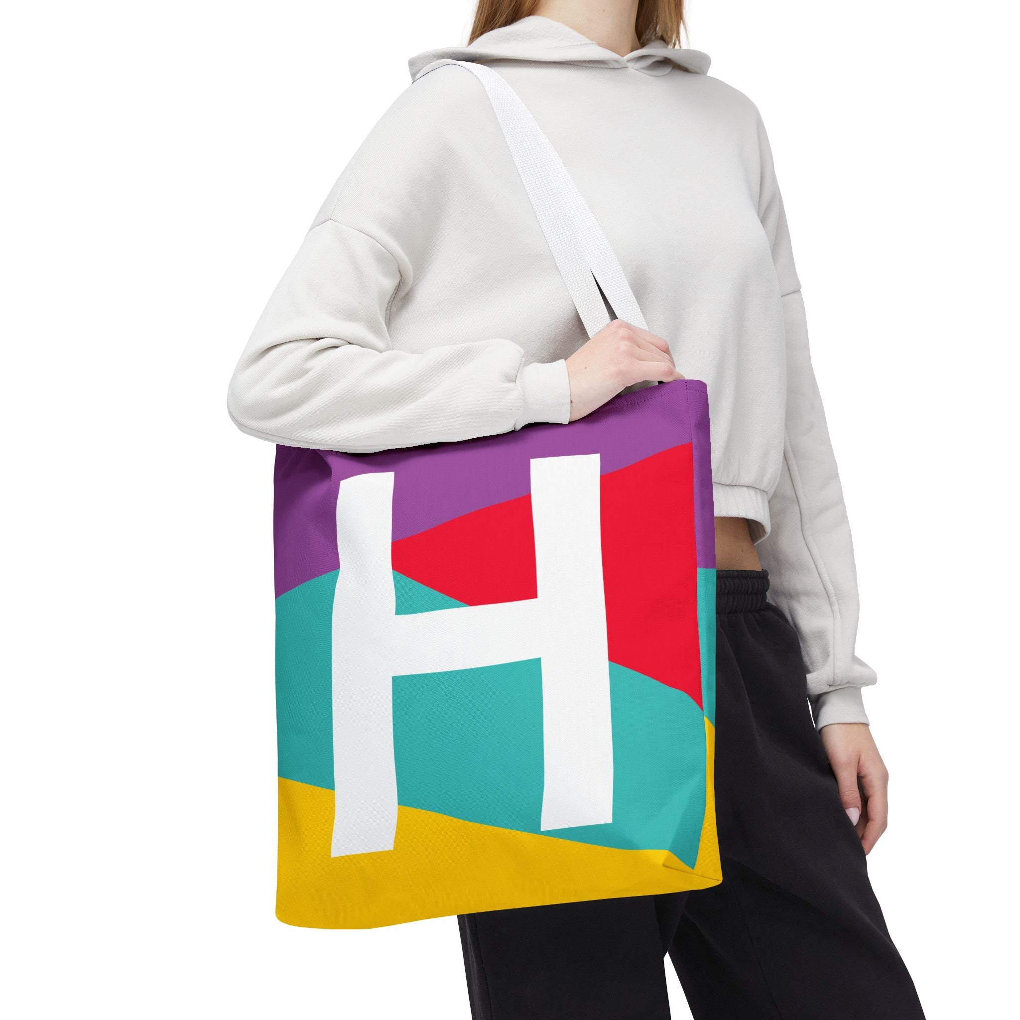 Monogram 'H' Colorblock Tote Bag — Personalized Initial H Shoulder Tote