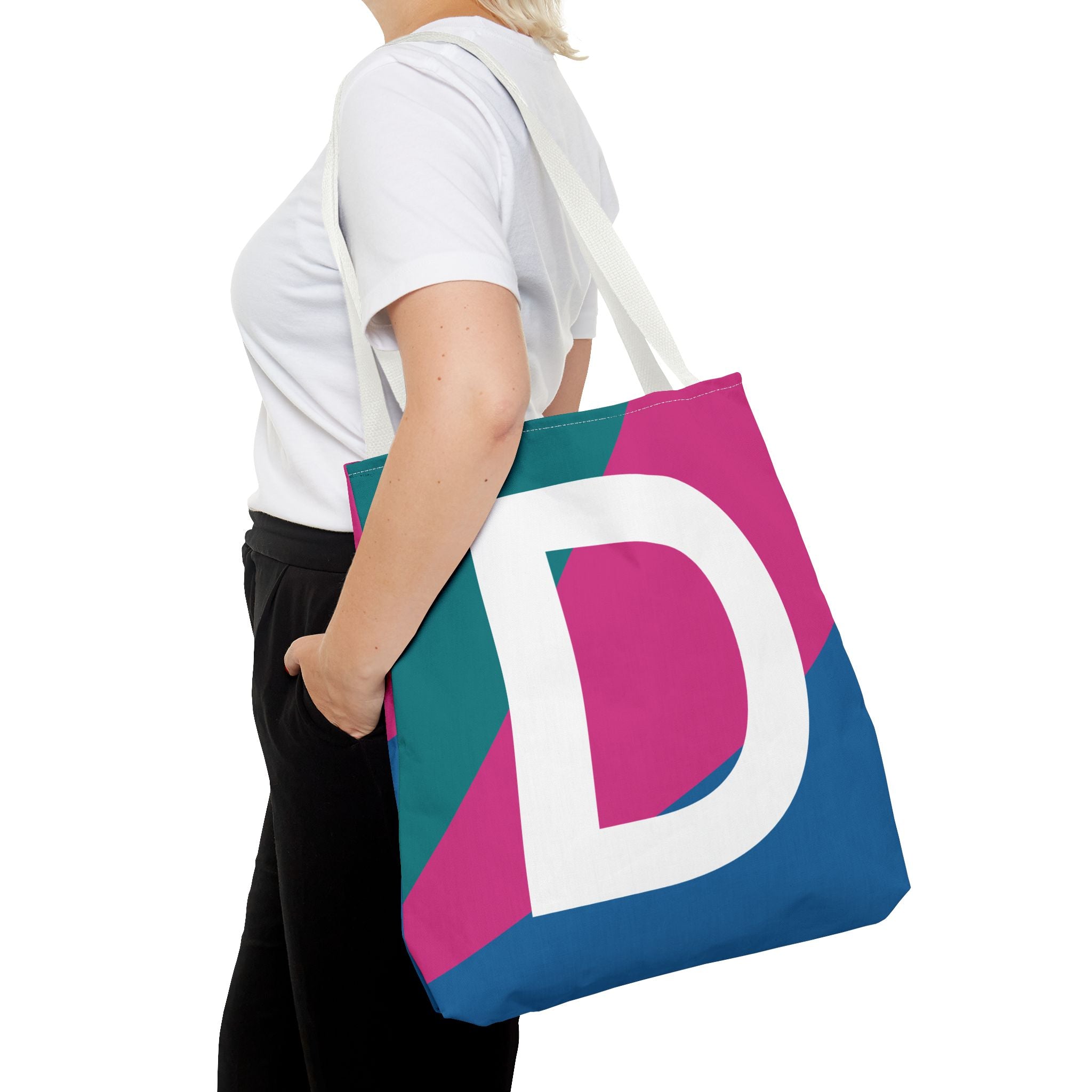 Monogram 'D' Colorblock Tote Bag — Personalized Initial D Shoulder Tote