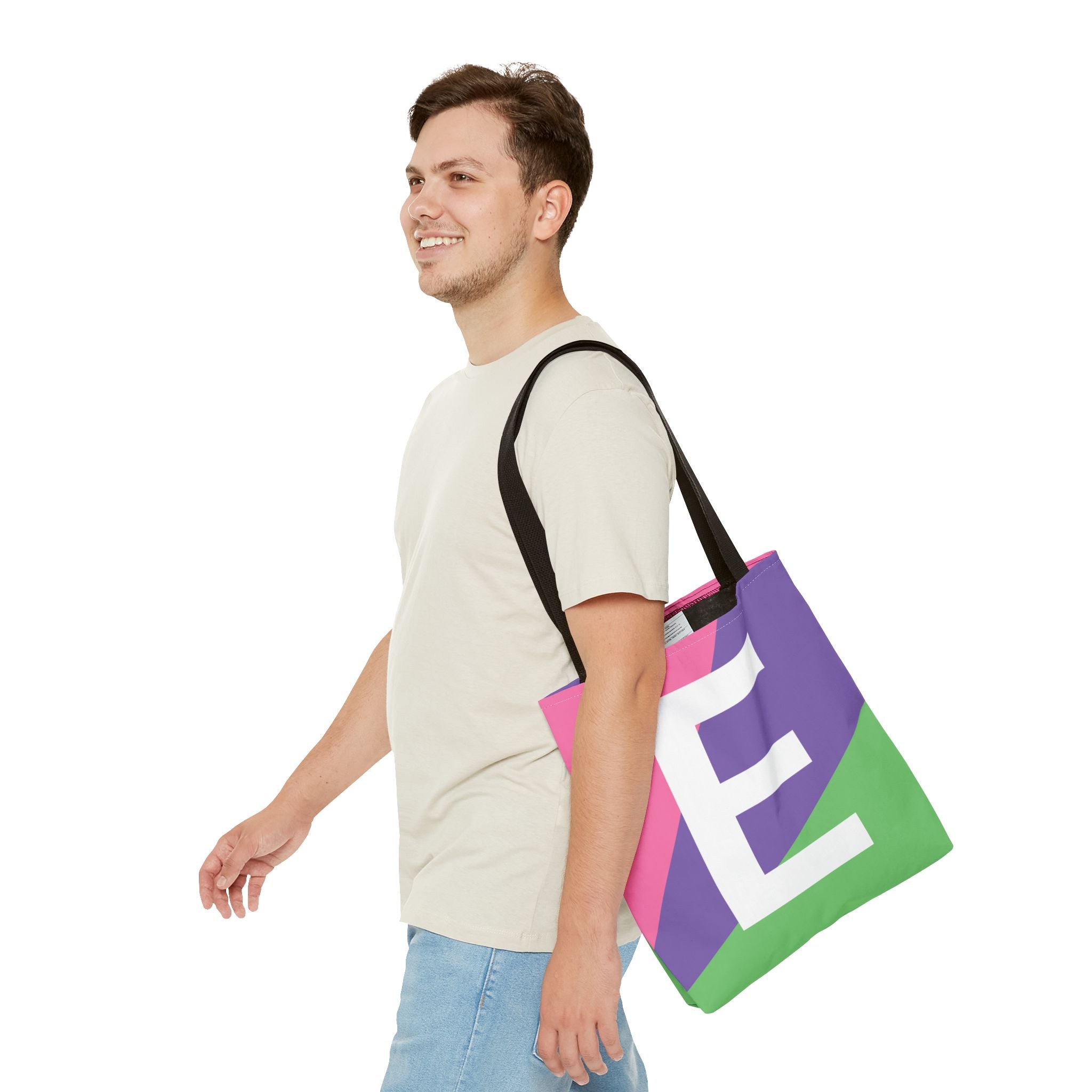 Monogram 'E' Colorblock Tote Bag — Personalized Initial E Shoulder Tote