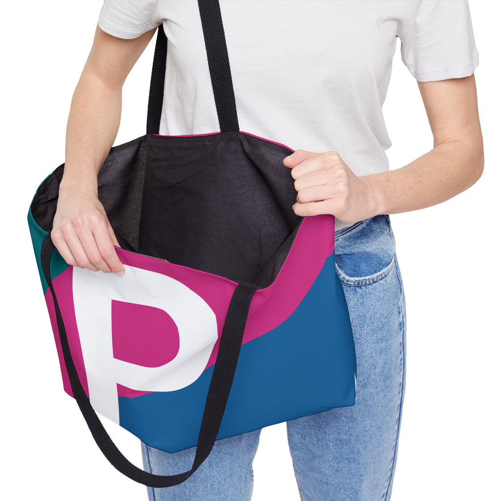 Personalized 'P' Colorblock Tote Bag — Monogram Weekender Tote