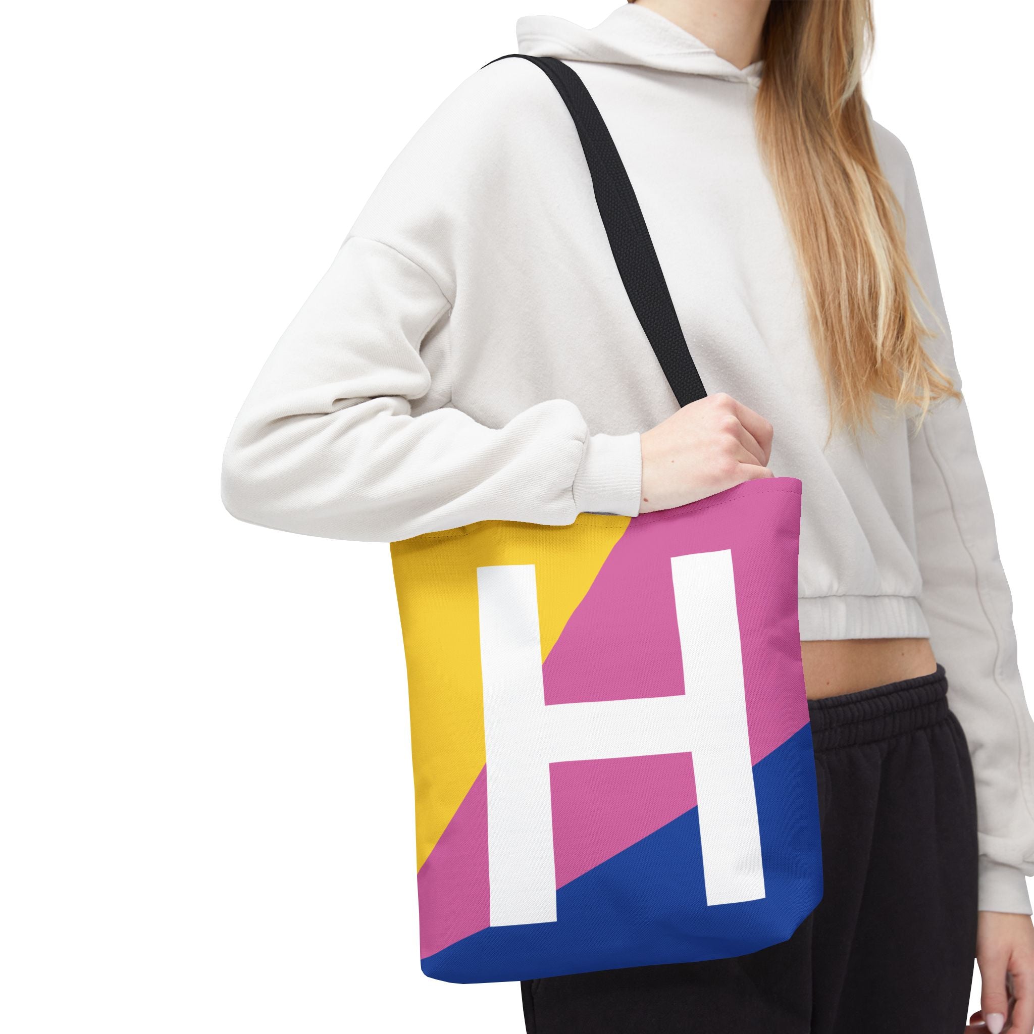 Monogram 'H' Colorblock Tote Bag — Personalized Initial H Shoulder Tote