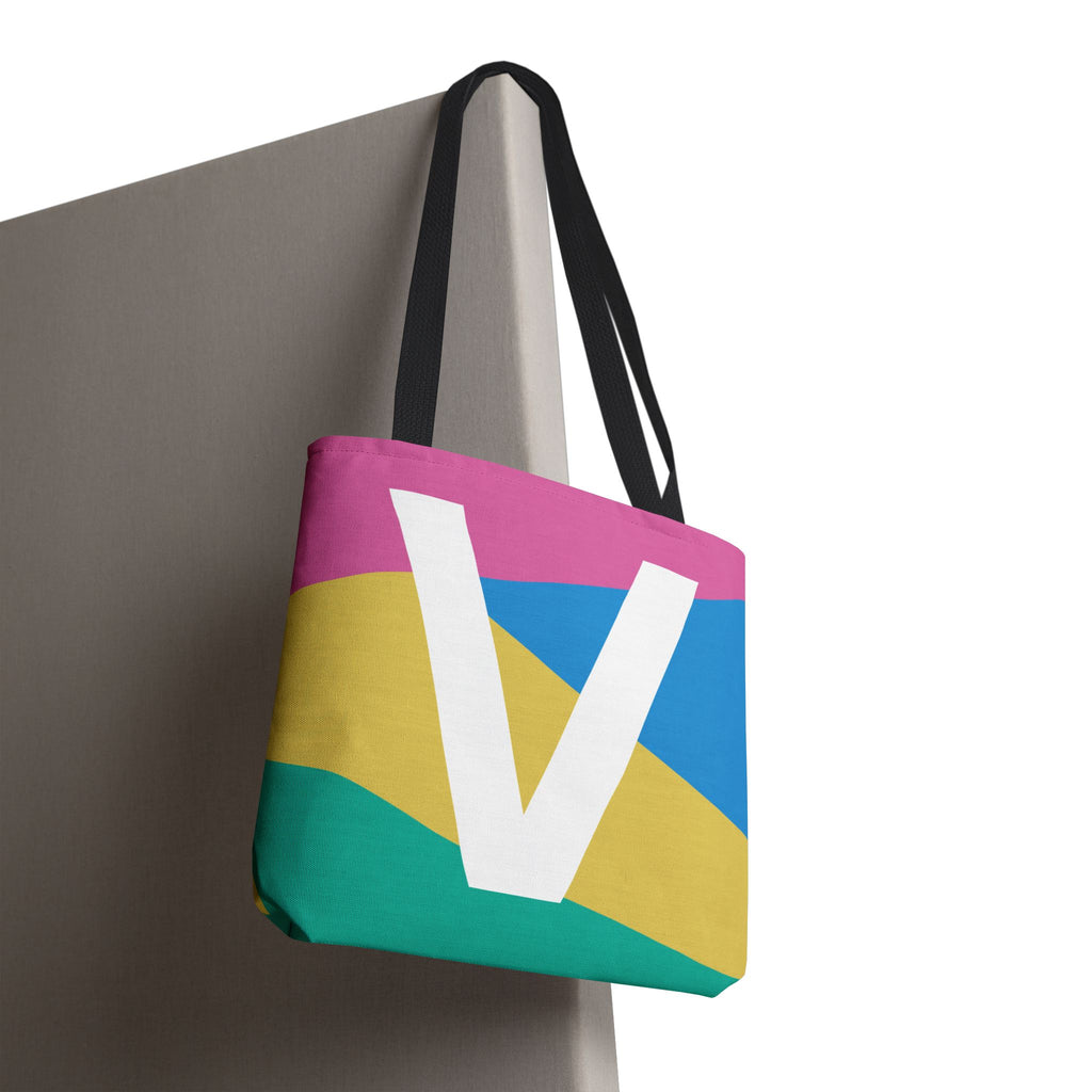 Monogram 'V' Colorblock Tote Bag — Personalized Initial V Shoulder Tote