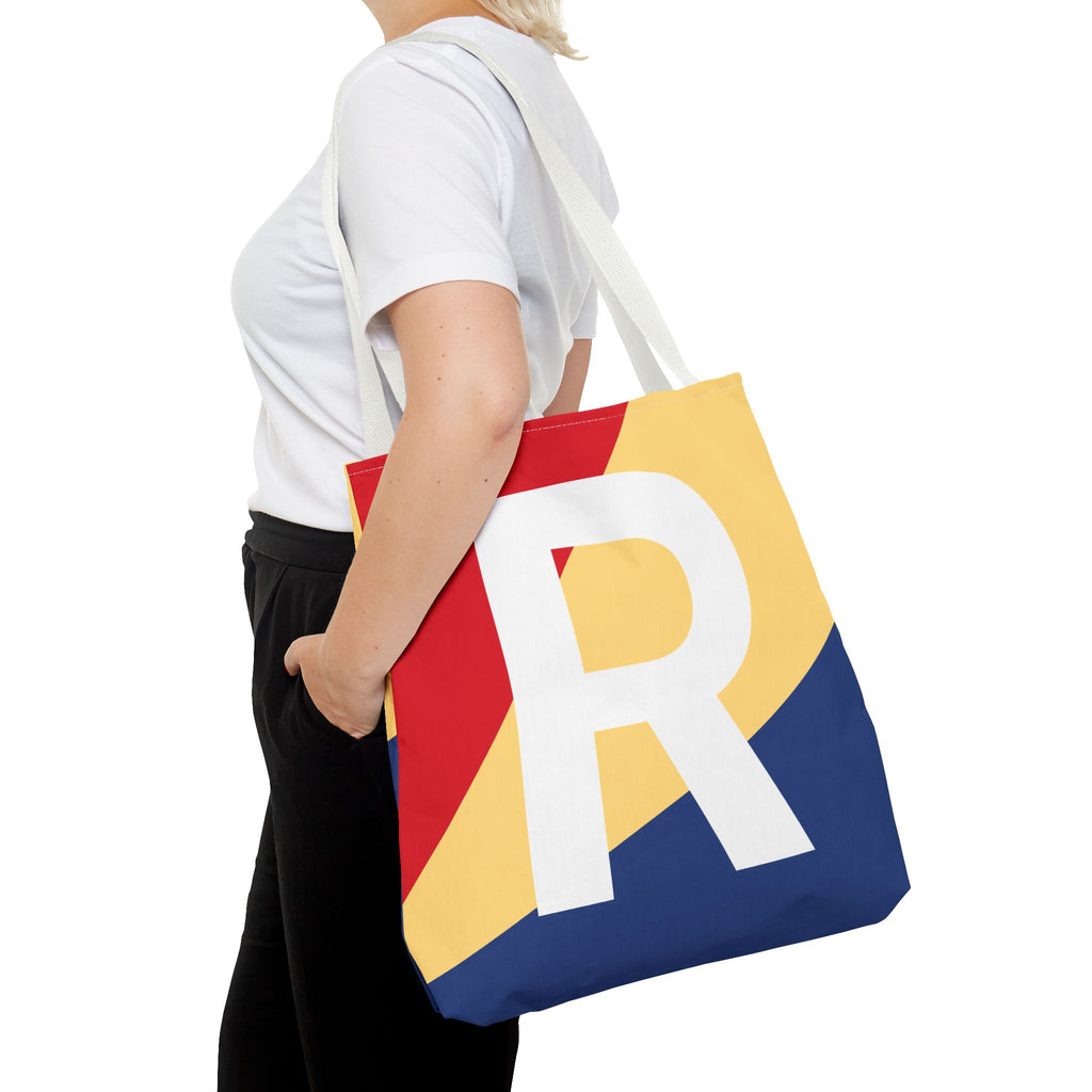 Monogram 'R' Colorblock Tote Bag — Personalized Initial R Shoulder Tote