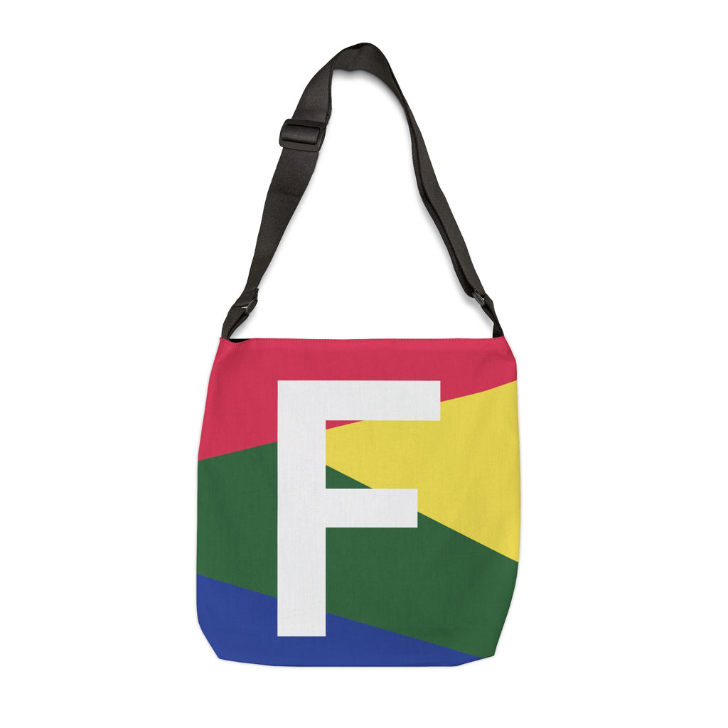 Initial Letter 'F' Colorblock Adjustable Tote Bag — Monogram Alphabet Shoulder Bag
