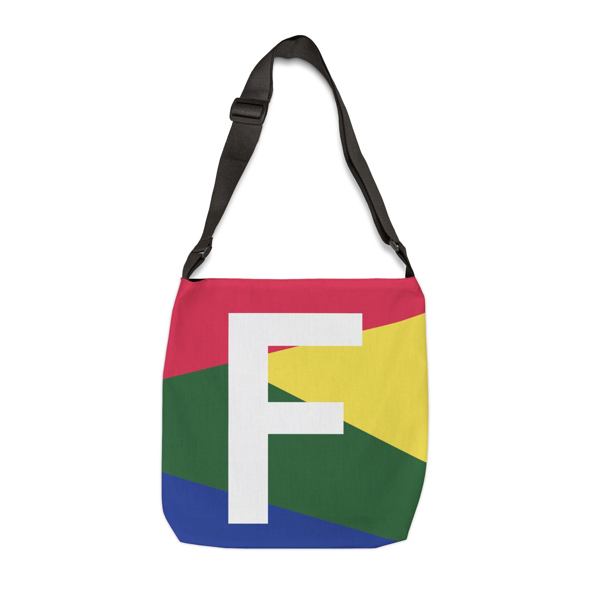 Initial Letter 'F' Colorblock Adjustable Tote Bag — Monogram Alphabet Shoulder Bag