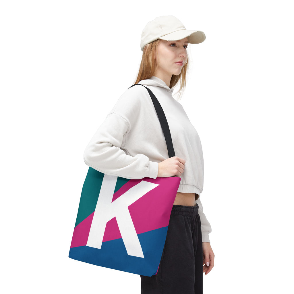 Monogram 'K' Colorblock Tote Bag — Personalized Initial K Shoulder Tote