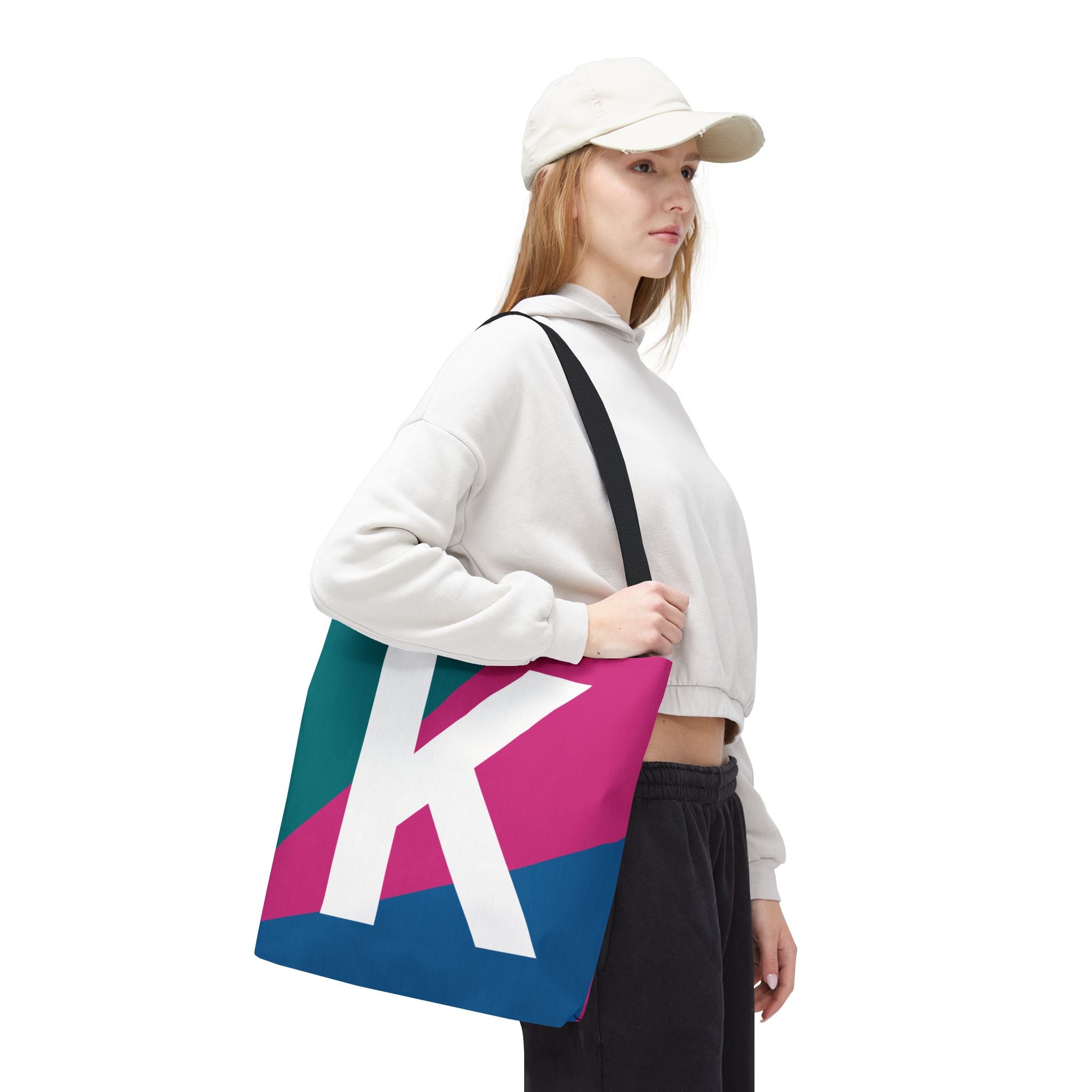 Monogram 'K' Colorblock Tote Bag — Personalized Initial K Shoulder Tote