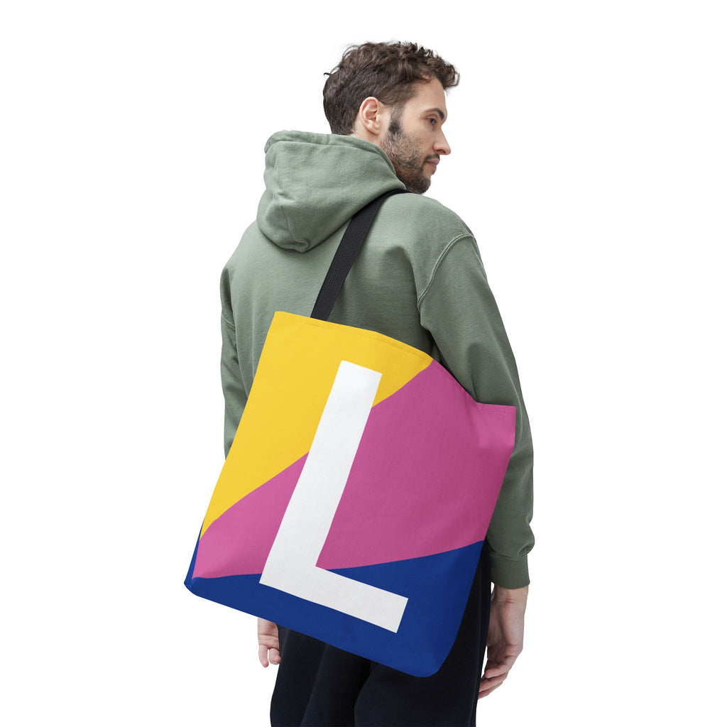 Monogram 'L' Colorblock Tote Bag — Personalized Initial L Shoulder Tote