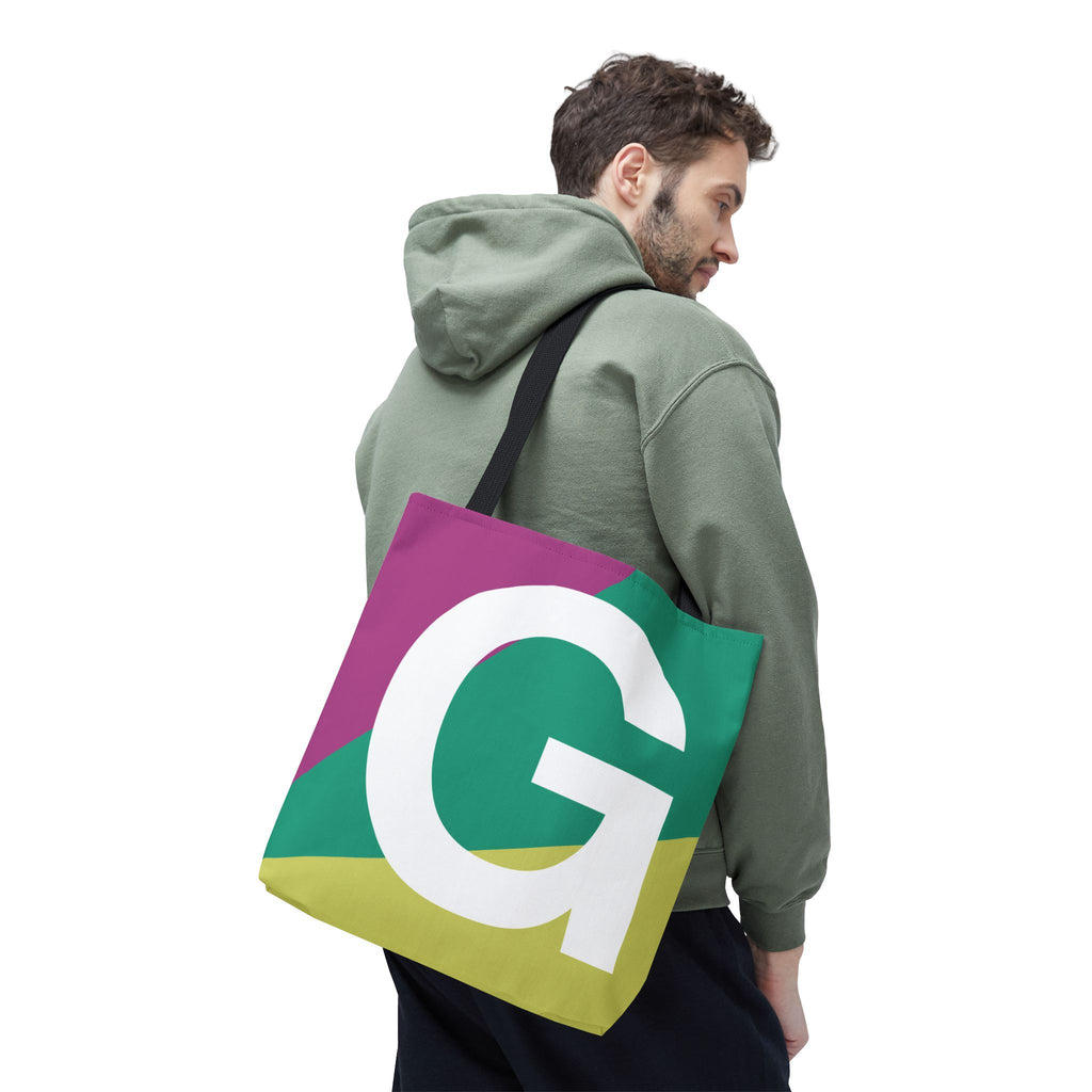 Monogram 'G' Colorblock Tote Bag — Personalized Initial G Shoulder Tote