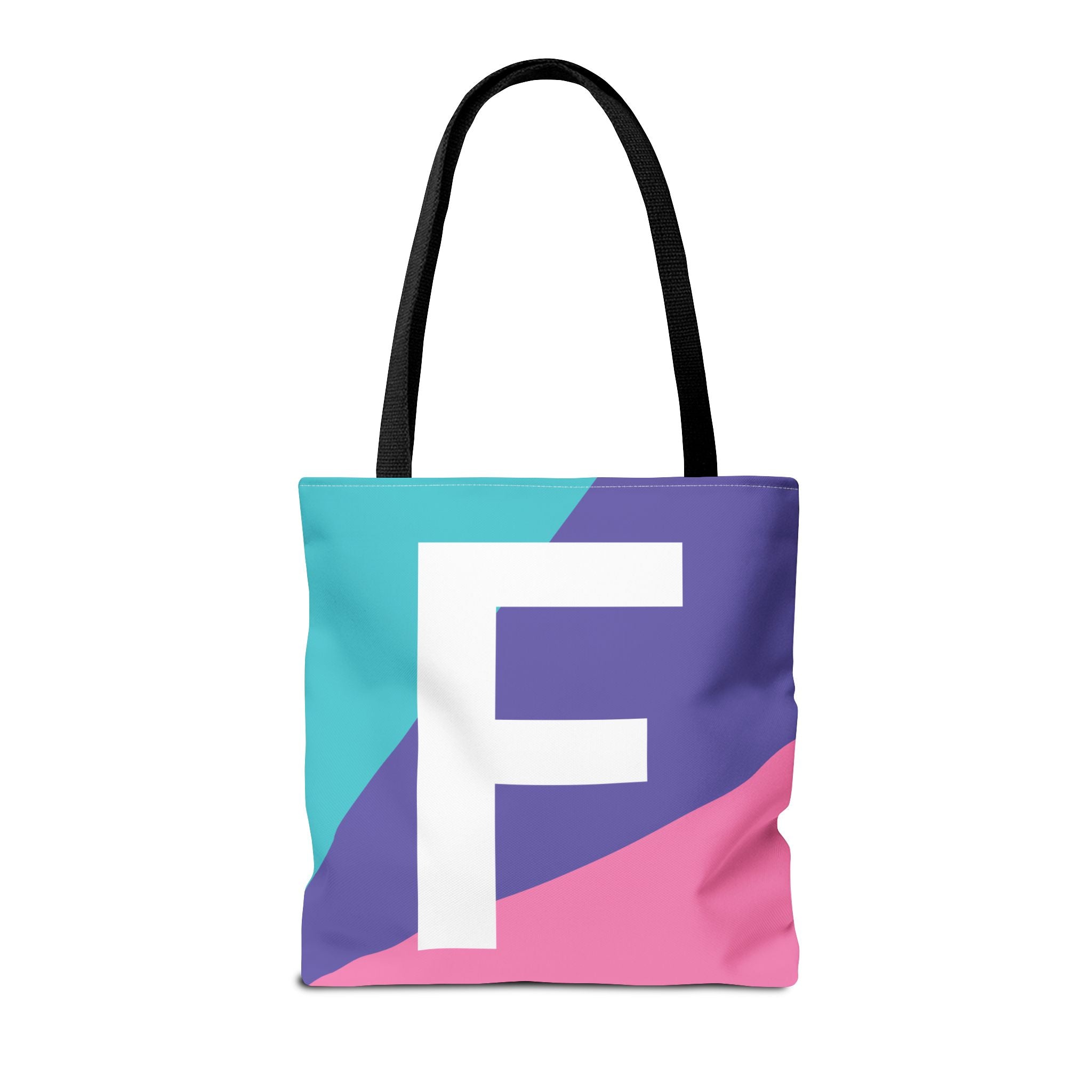 Monogram 'F' Colorblock Tote Bag — Personalized Initial F Shoulder Tote