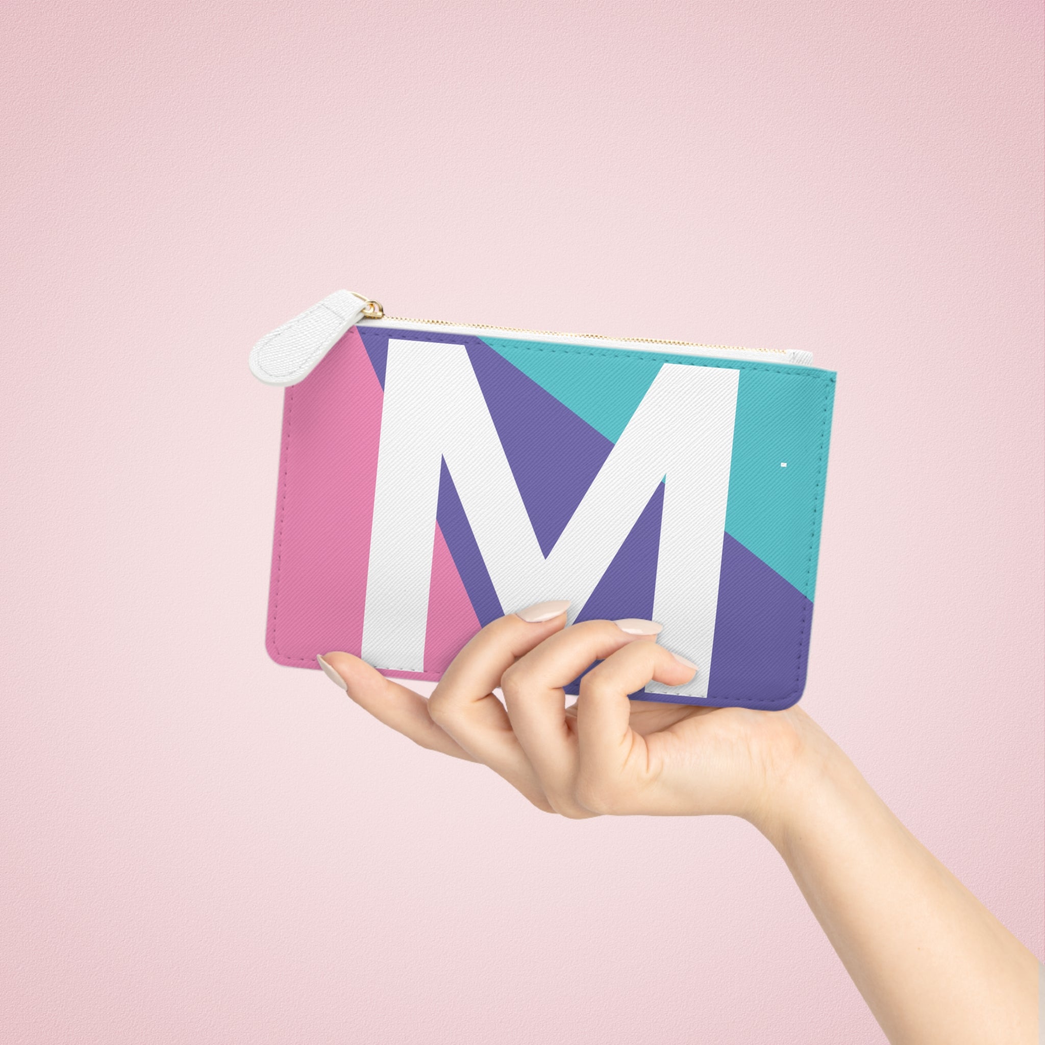 Initial M Mini Clutch — Colorblock Monogram Wristlet Wallet