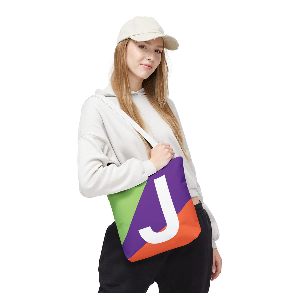 Monogram 'J' Colorblock Tote Bag — Personalized Initial J Shoulder Tote