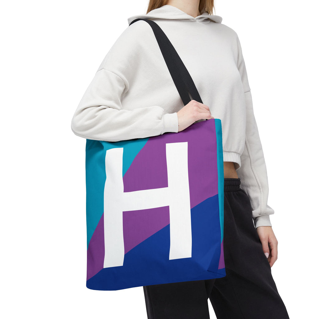 Monogram 'H' Colorblock Tote Bag — Personalized Initial H Shoulder Tote