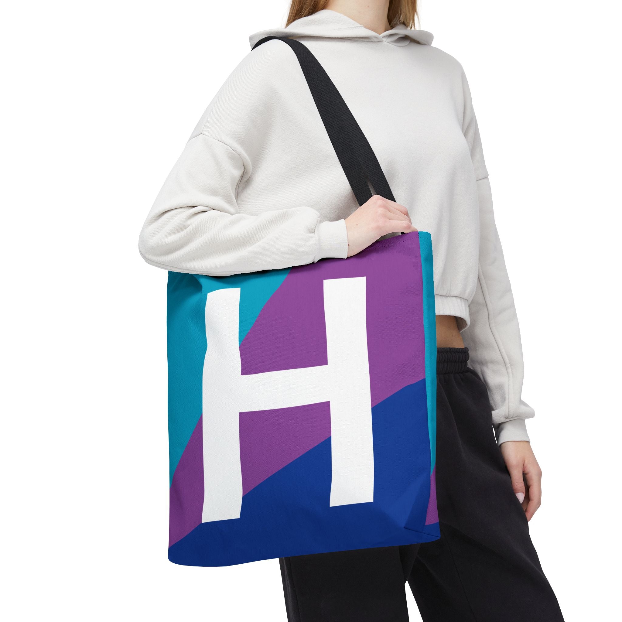 Monogram 'H' Colorblock Tote Bag — Personalized Initial H Shoulder Tote