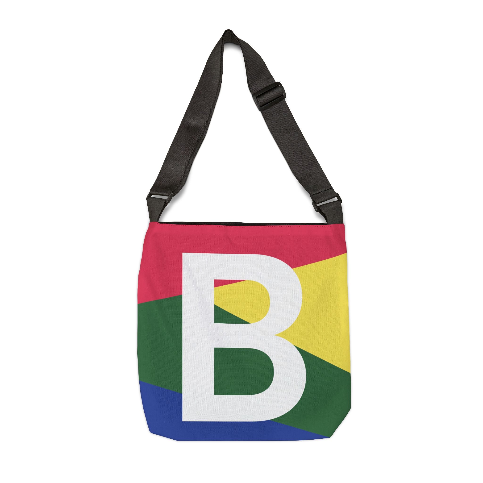 Initial Letter 'B' Colorblock Adjustable Tote Bag — Monogram Alphabet Shoulder Bag
