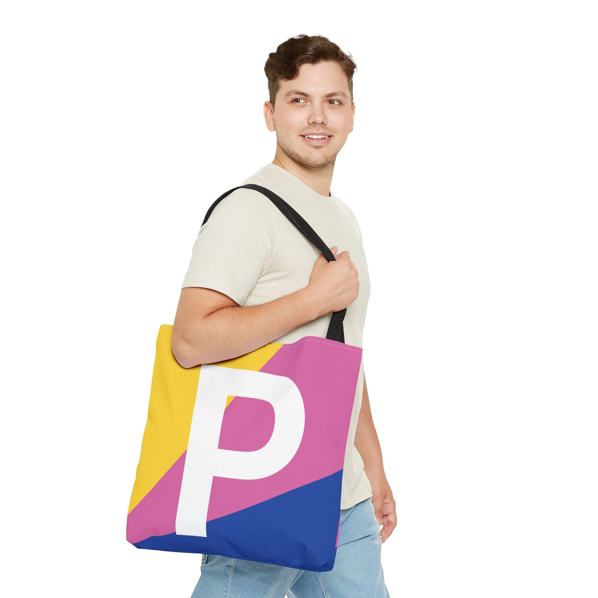 Monogram 'P' Colorblock Tote Bag — Personalized Initial P Shoulder Tote