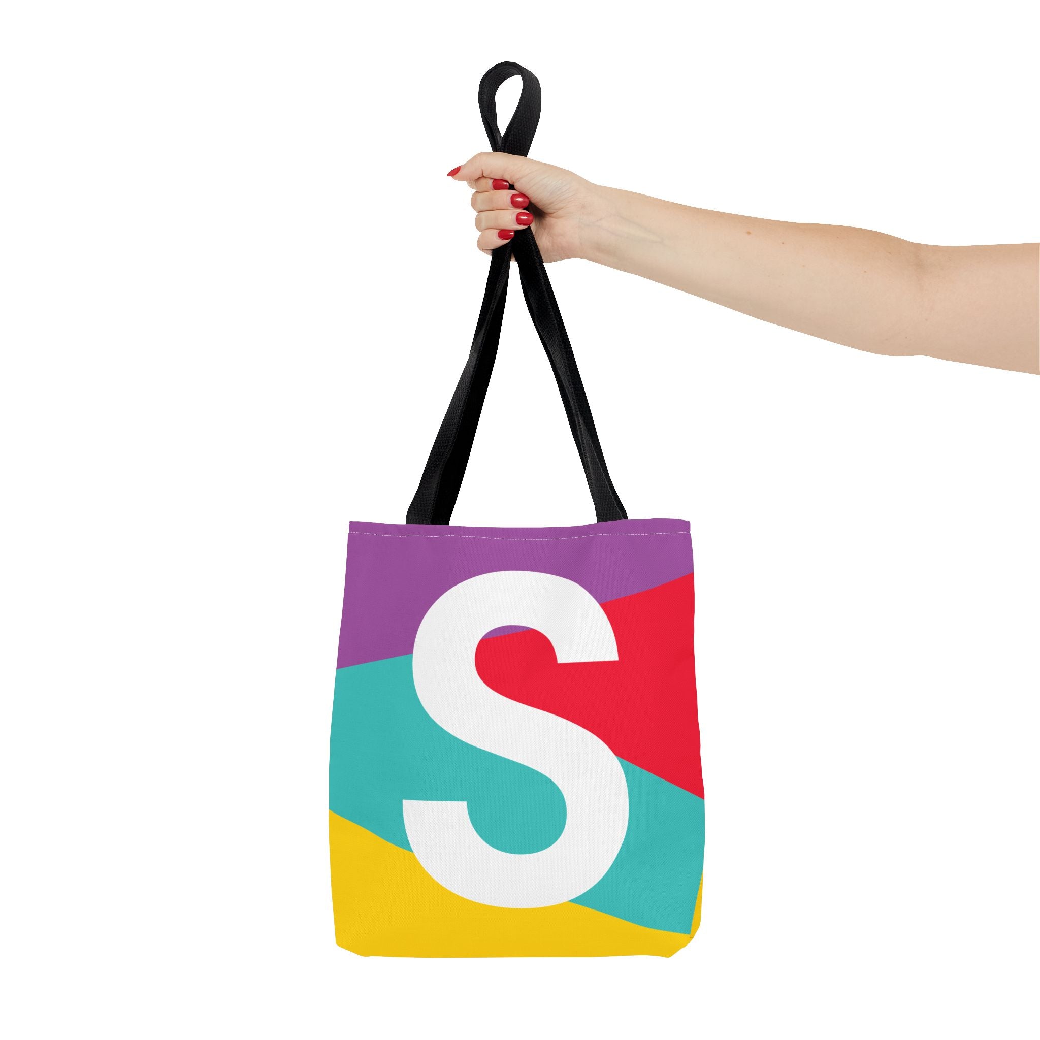 Monogram 'S' Colorblock Tote Bag — Personalized Initial S Shoulder Tote