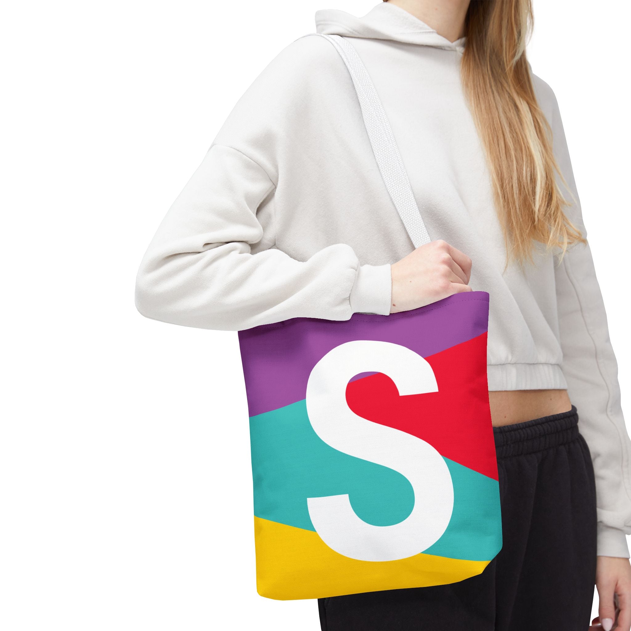 Monogram 'S' Colorblock Tote Bag — Personalized Initial S Shoulder Tote
