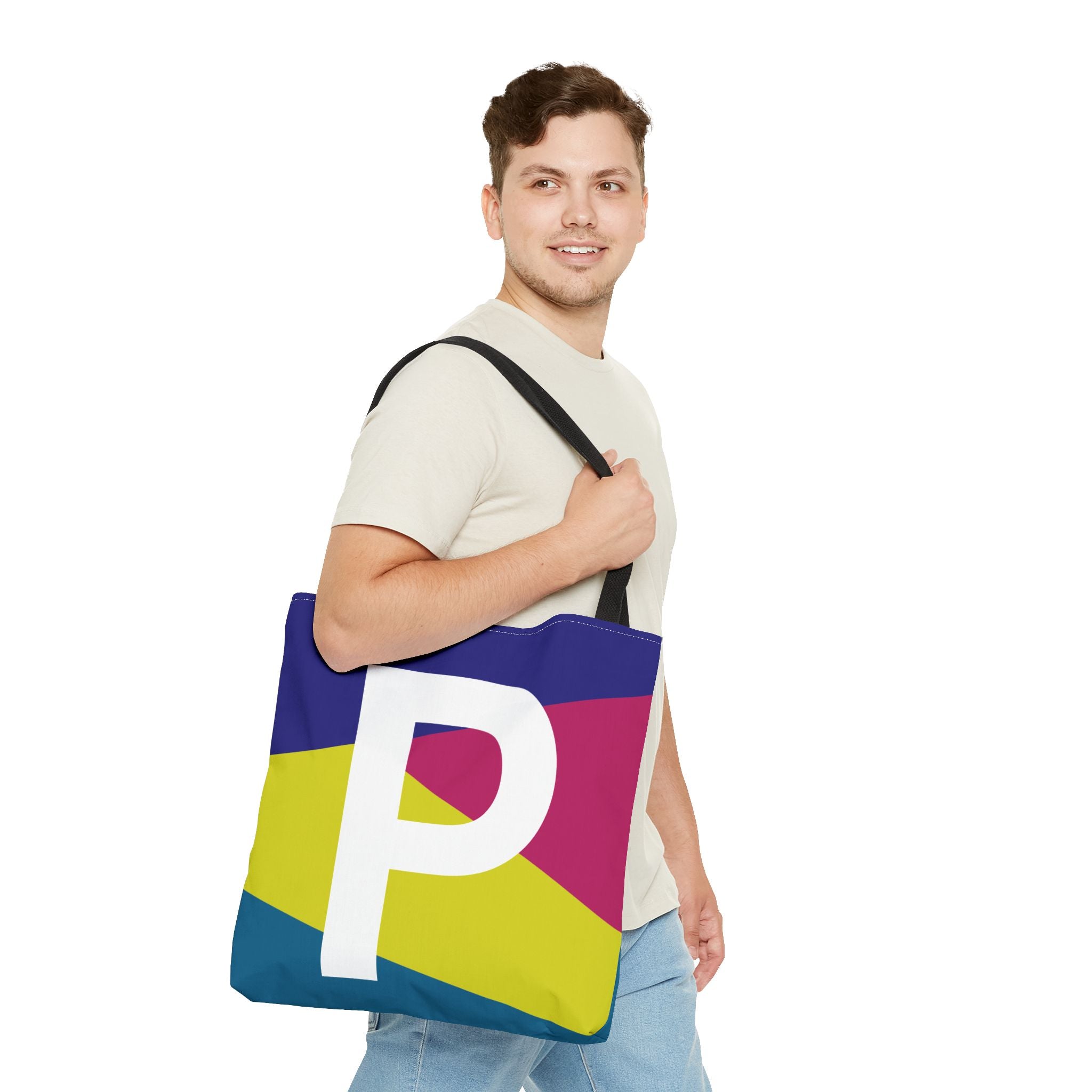 Monogram 'P' Colorblock Tote Bag — Personalized Initial P Shoulder Tote
