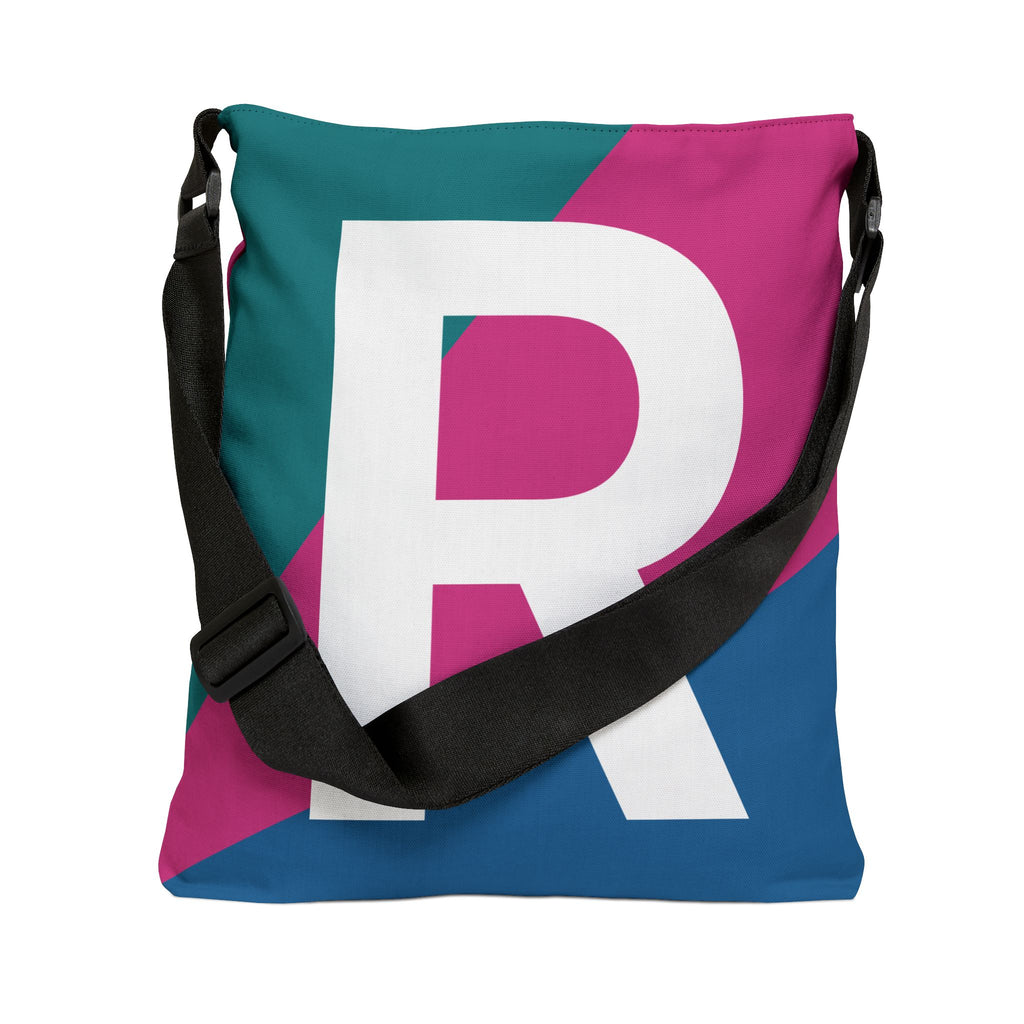 Initial Letter 'R' Colorblock Adjustable Tote Bag — Monogram Alphabet Shoulder Bag