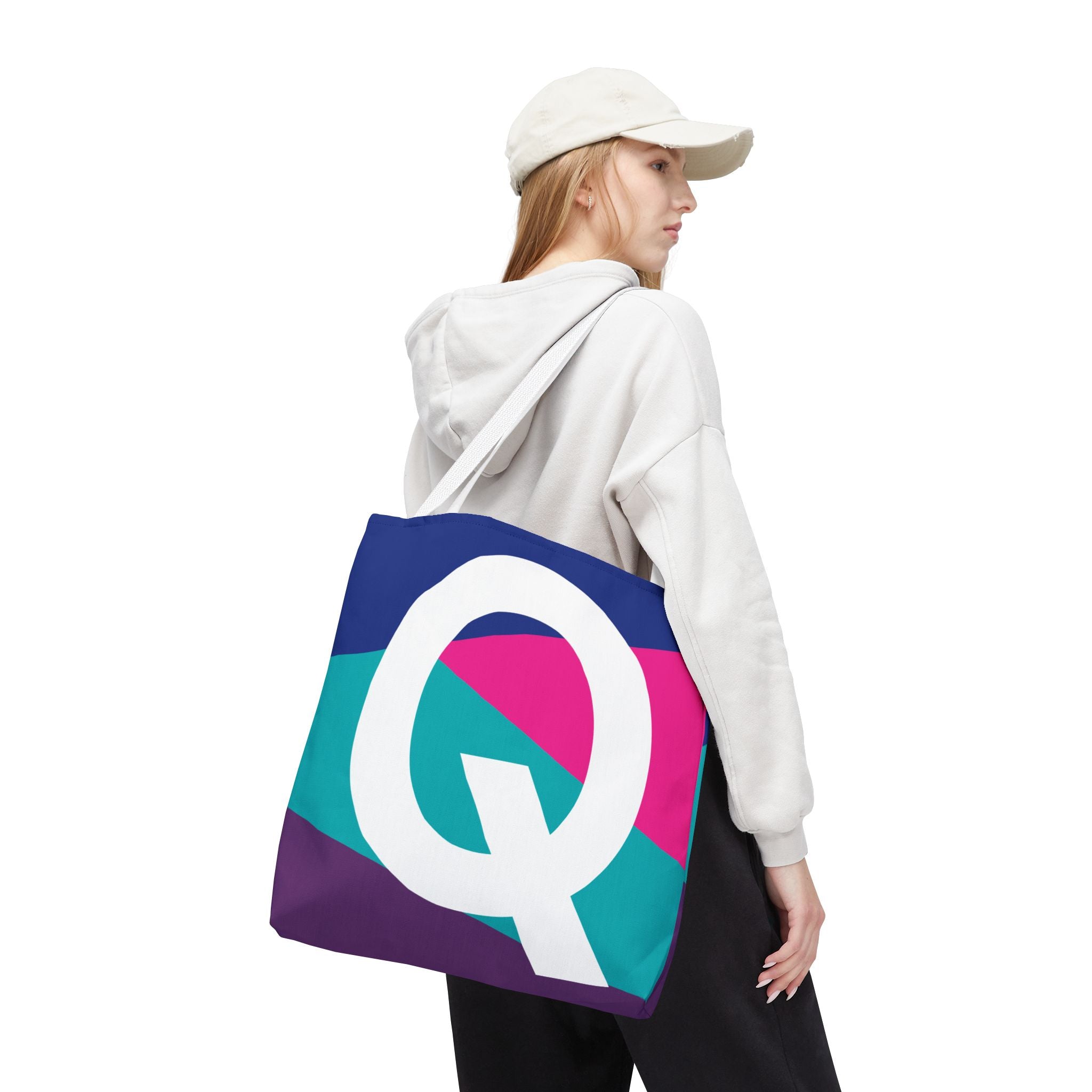 Monogram 'Q' Colorblock Tote Bag — Personalized Initial Q Shoulder Tote