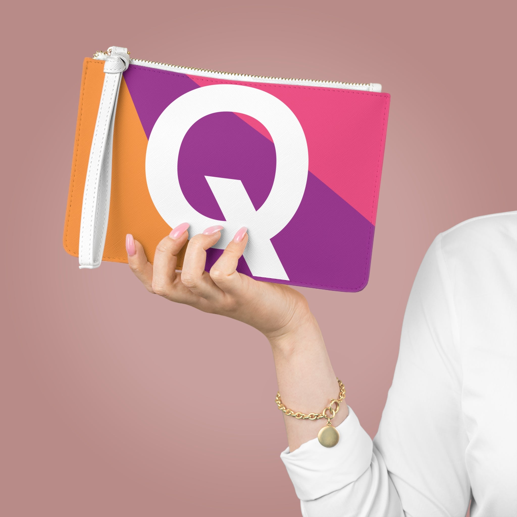 Monogram 'Q' Colorblock Clutch Bag — Bold Geometric Wristlet for Everyday & Gifts
