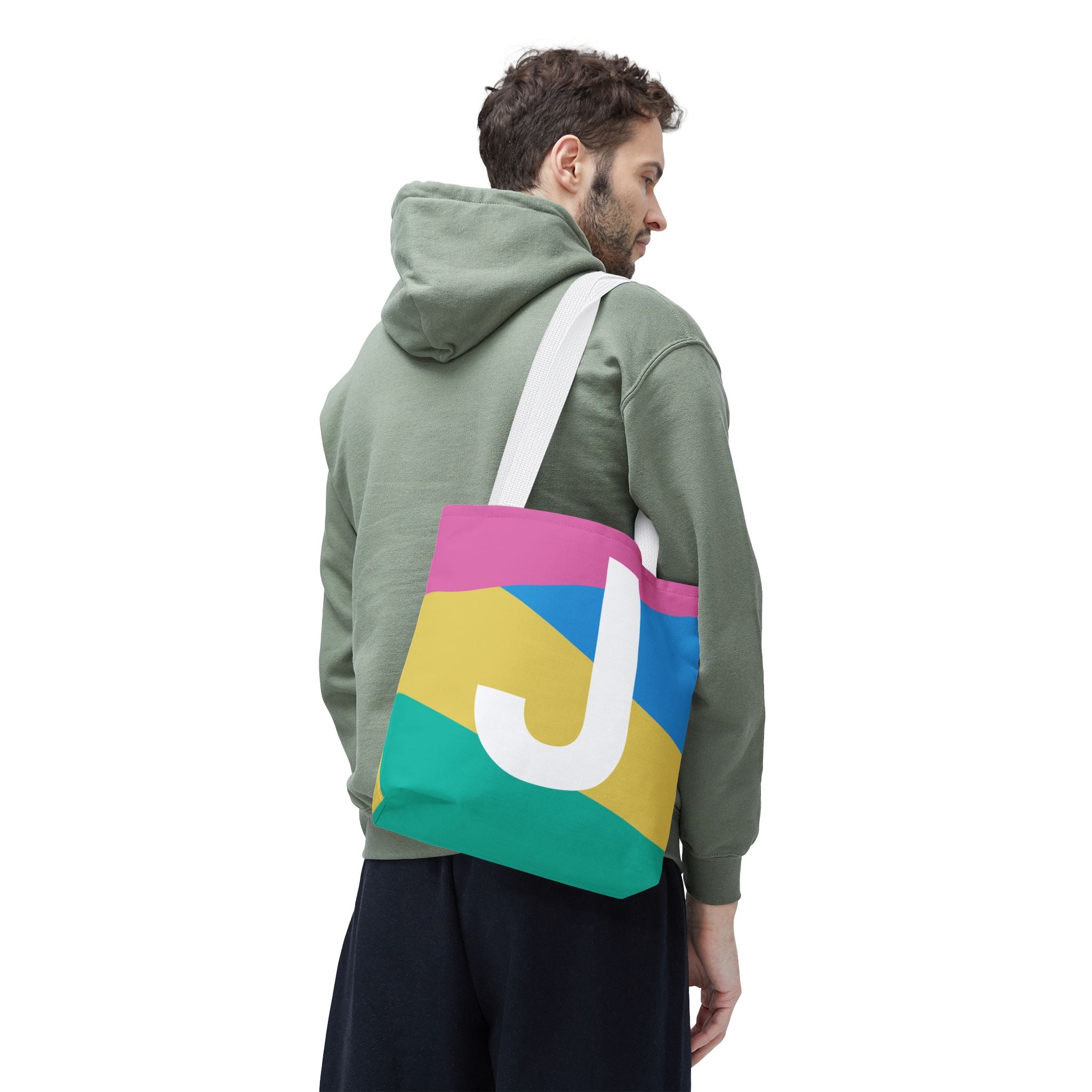 Monogram 'J' Colorblock Tote Bag — Personalized Initial J Shoulder Tote