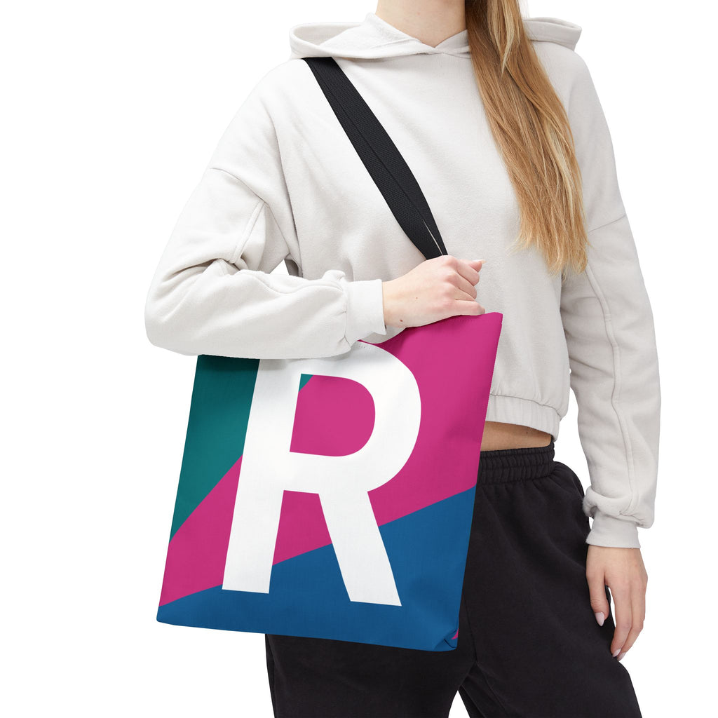 Monogram 'R' Colorblock Tote Bag — Personalized Initial R Shoulder Tote