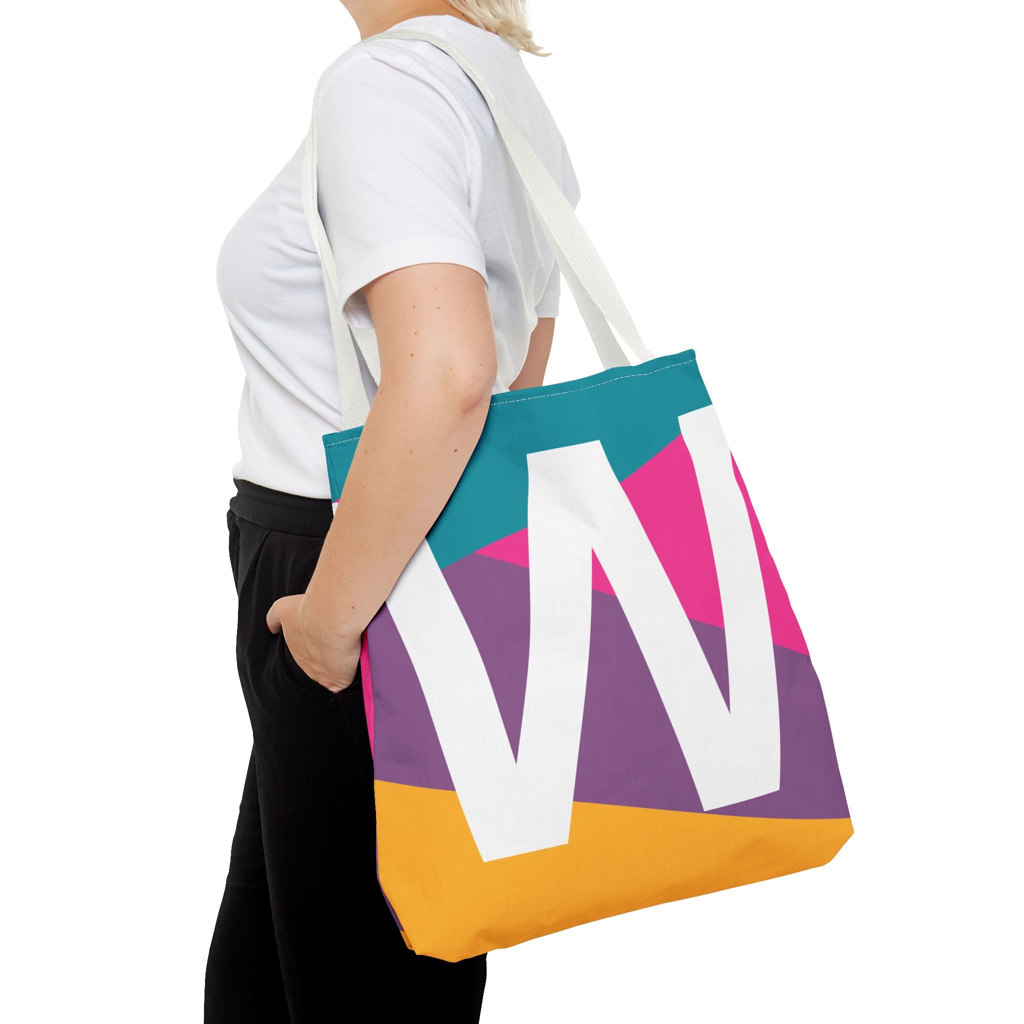 Monogram 'W' Colorblock Tote Bag — Personalized Initial W Shoulder Tote