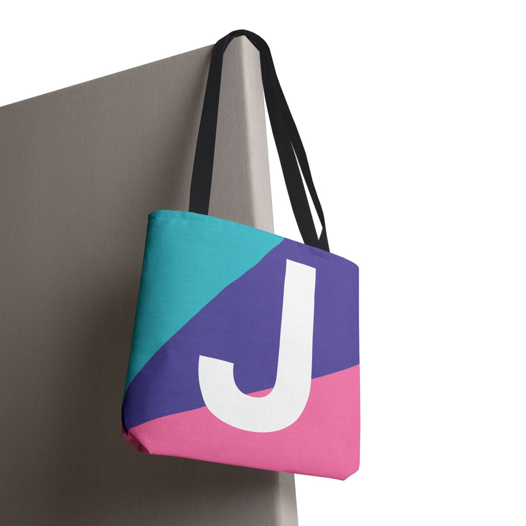 Monogram 'J' Colorblock Tote Bag — Personalized Initial J Shoulder Tote
