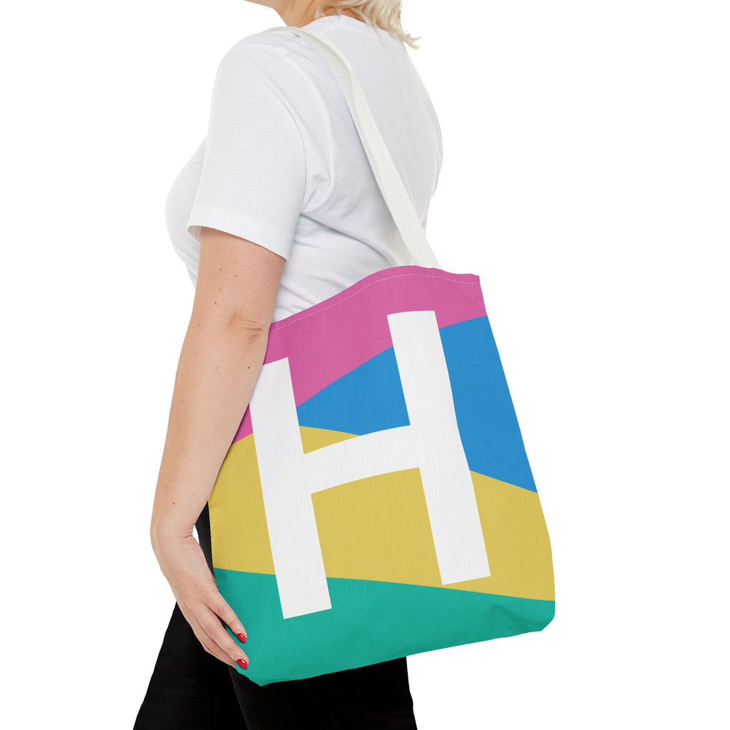 Monogram 'H' Colorblock Tote Bag — Personalized Initial H Shoulder Tote