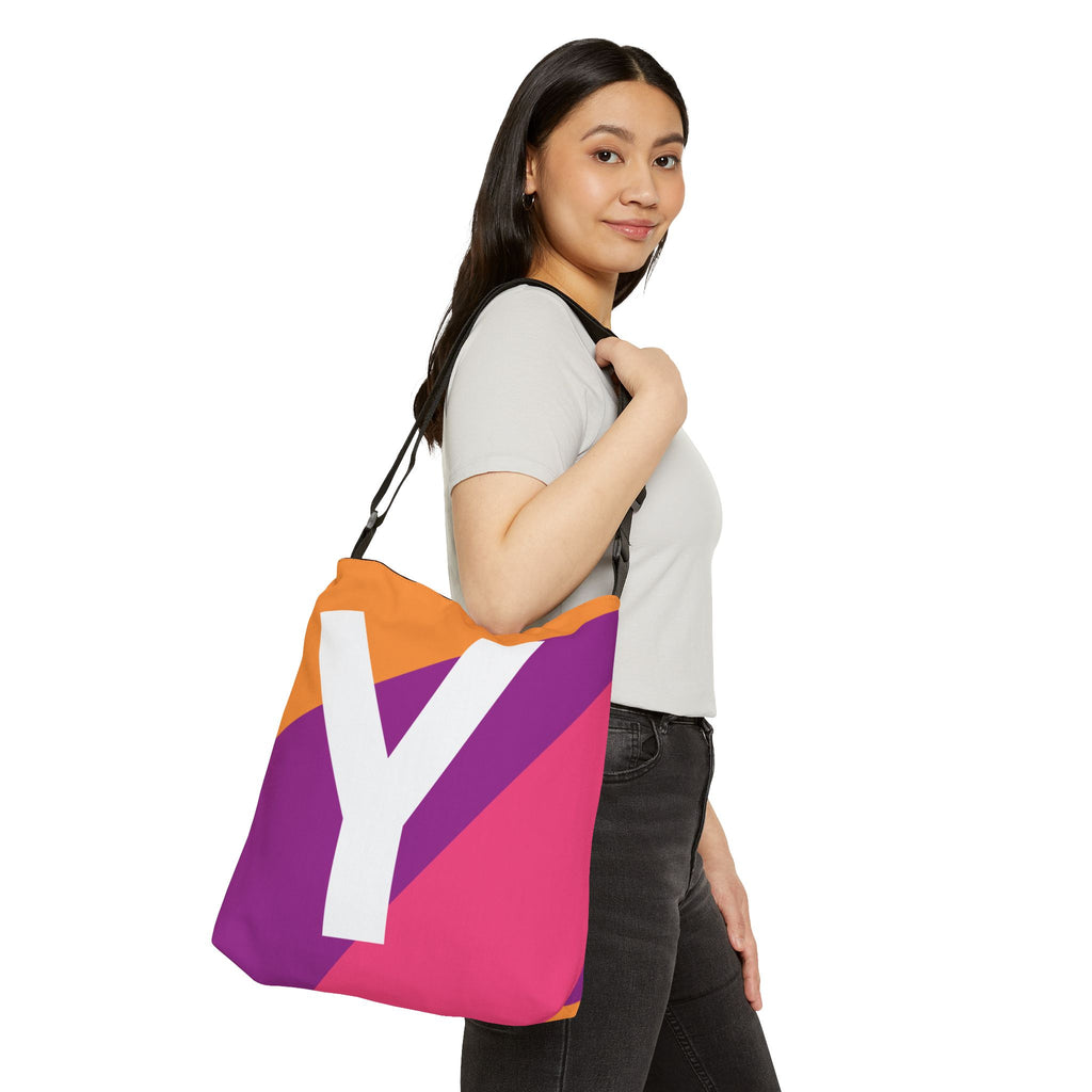 Initial Letter 'Y' Colorblock Adjustable Tote Bag — Monogram Alphabet Shoulder Bag
