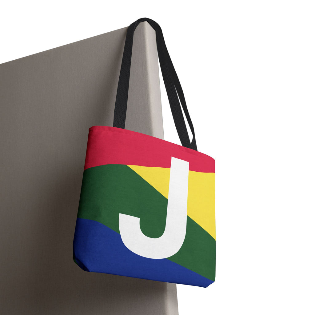 Monogram 'J' Colorblock Tote Bag — Personalized Initial J Shoulder Tote