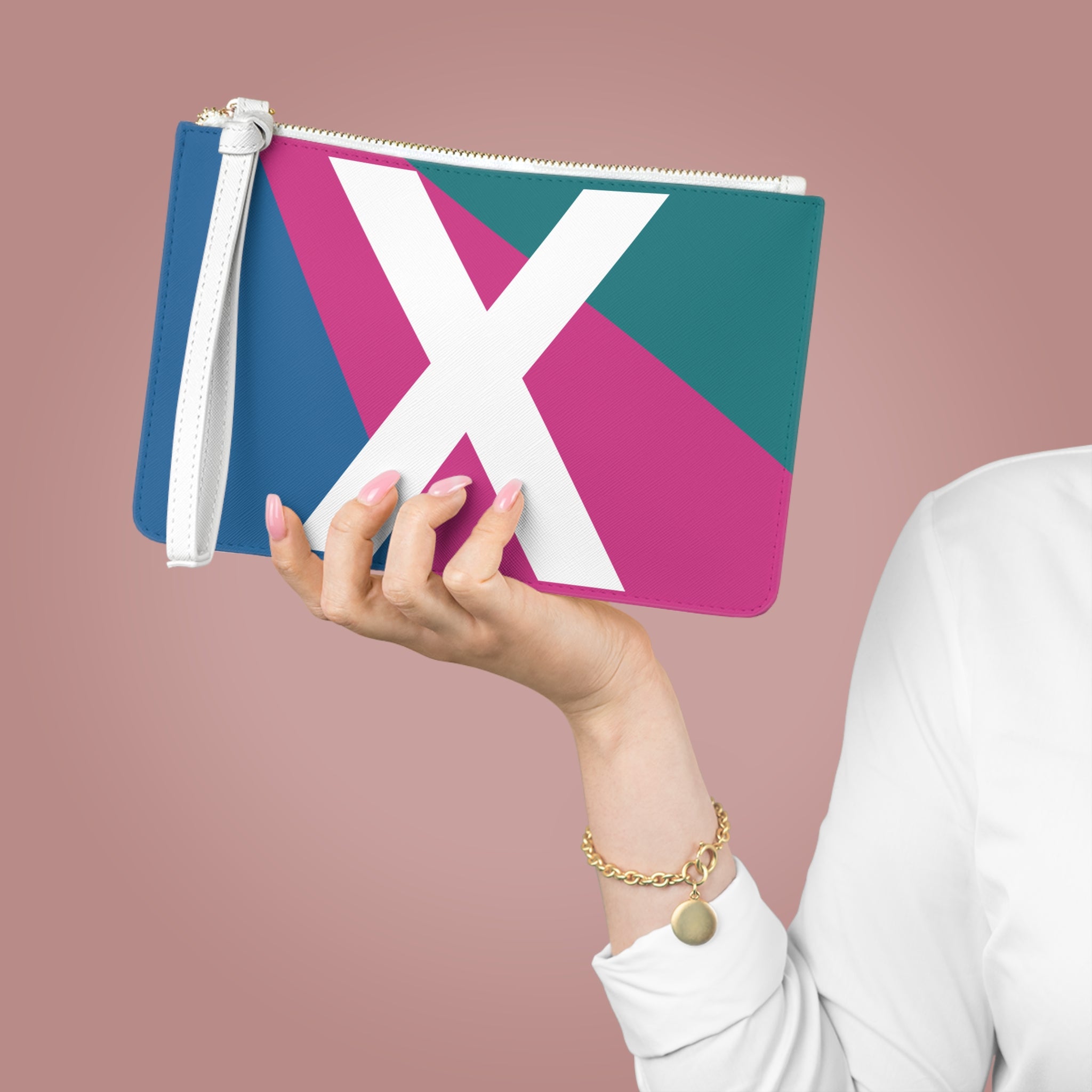 Monogram 'X' Colorblock Clutch Bag — Bold Geometric Wristlet for Everyday & Gifts