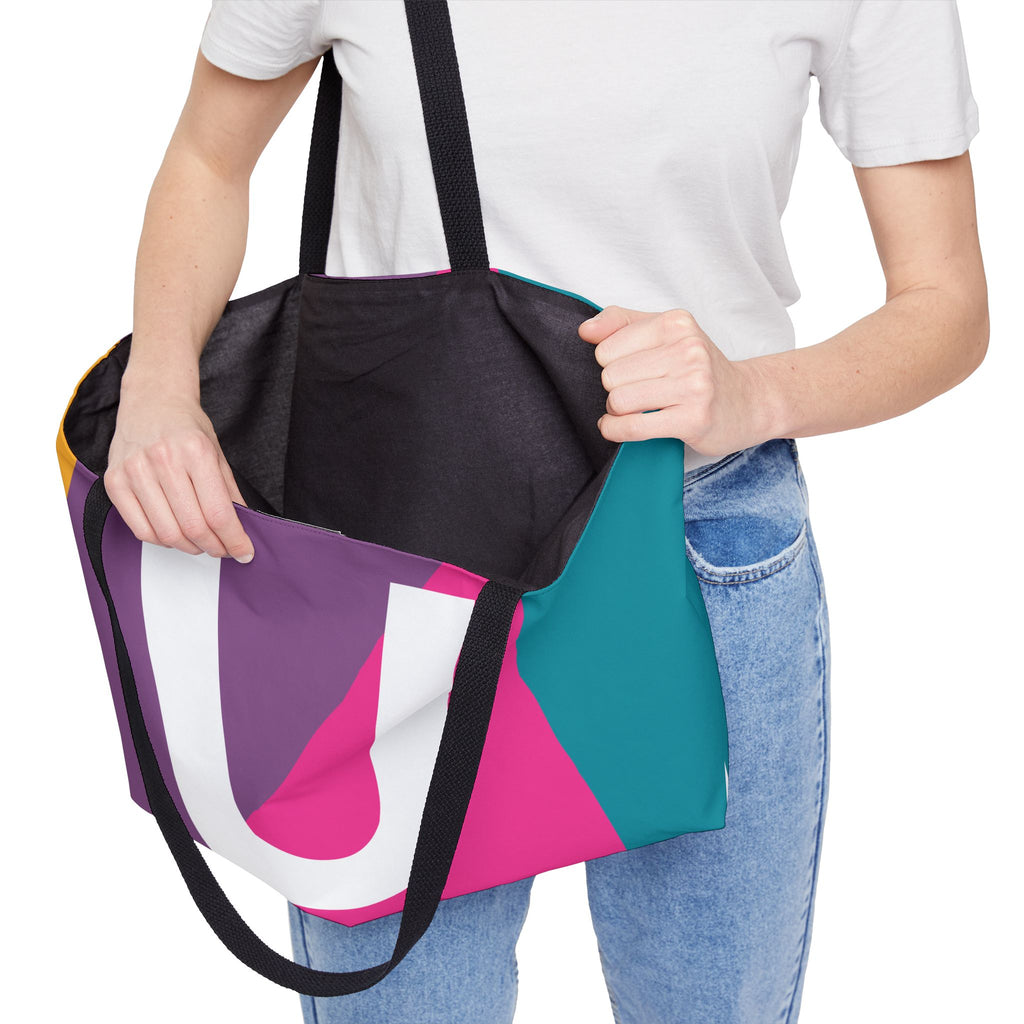 Personalized 'U' Colorblock Tote Bag — Monogram Weekender Tote