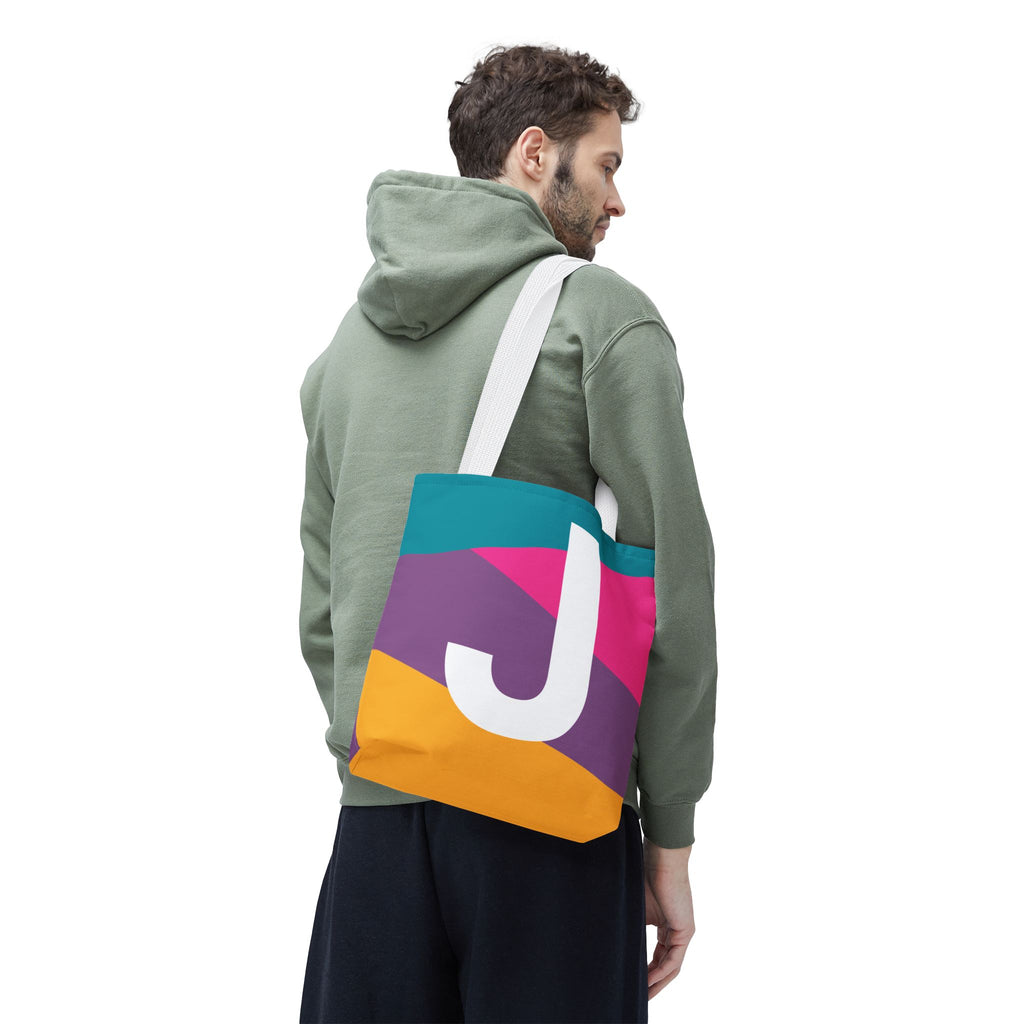 Monogram 'J' Colorblock Tote Bag — Personalized Initial J Shoulder Tote