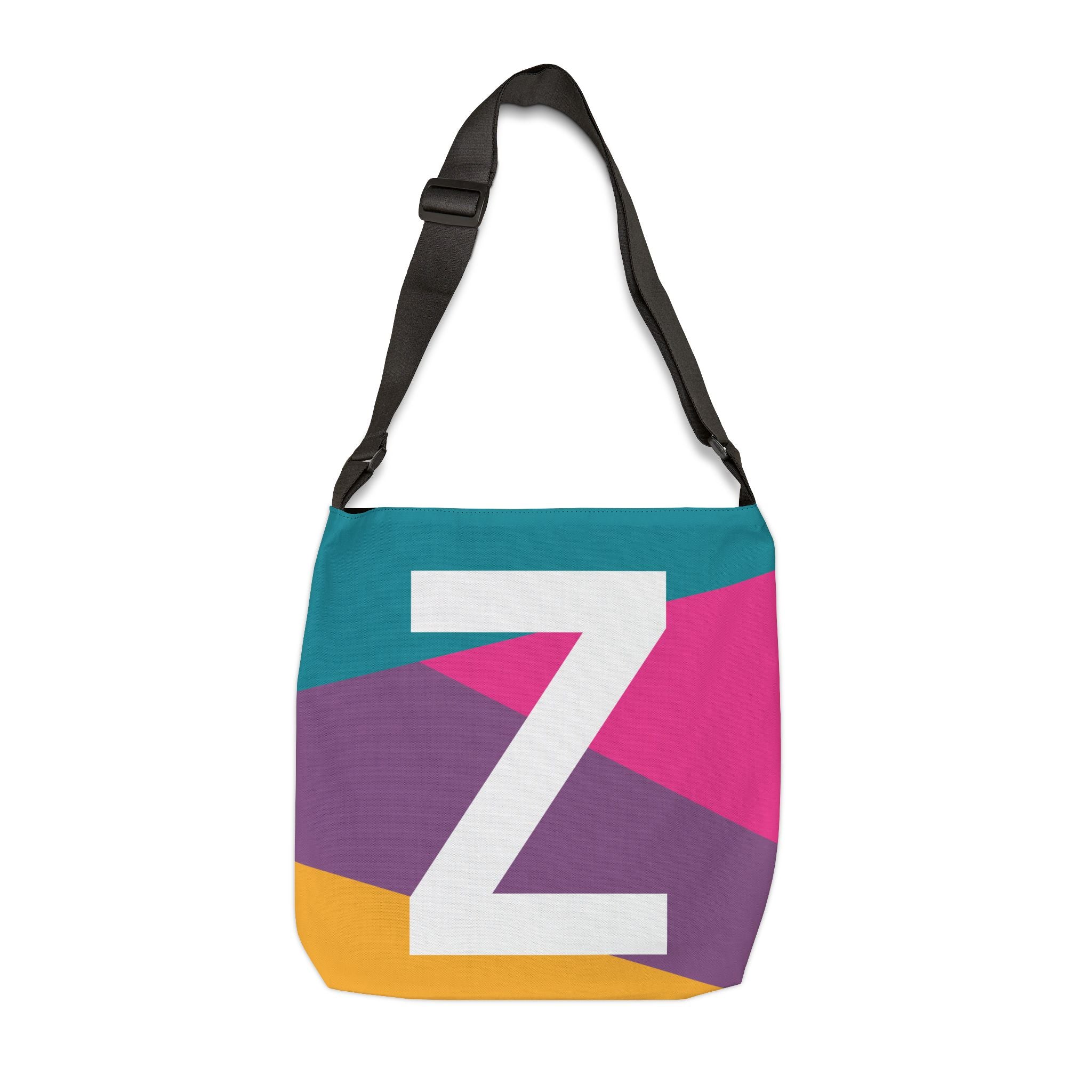 Initial Letter 'Z' Colorblock Adjustable Tote Bag — Monogram Alphabet Shoulder Bag