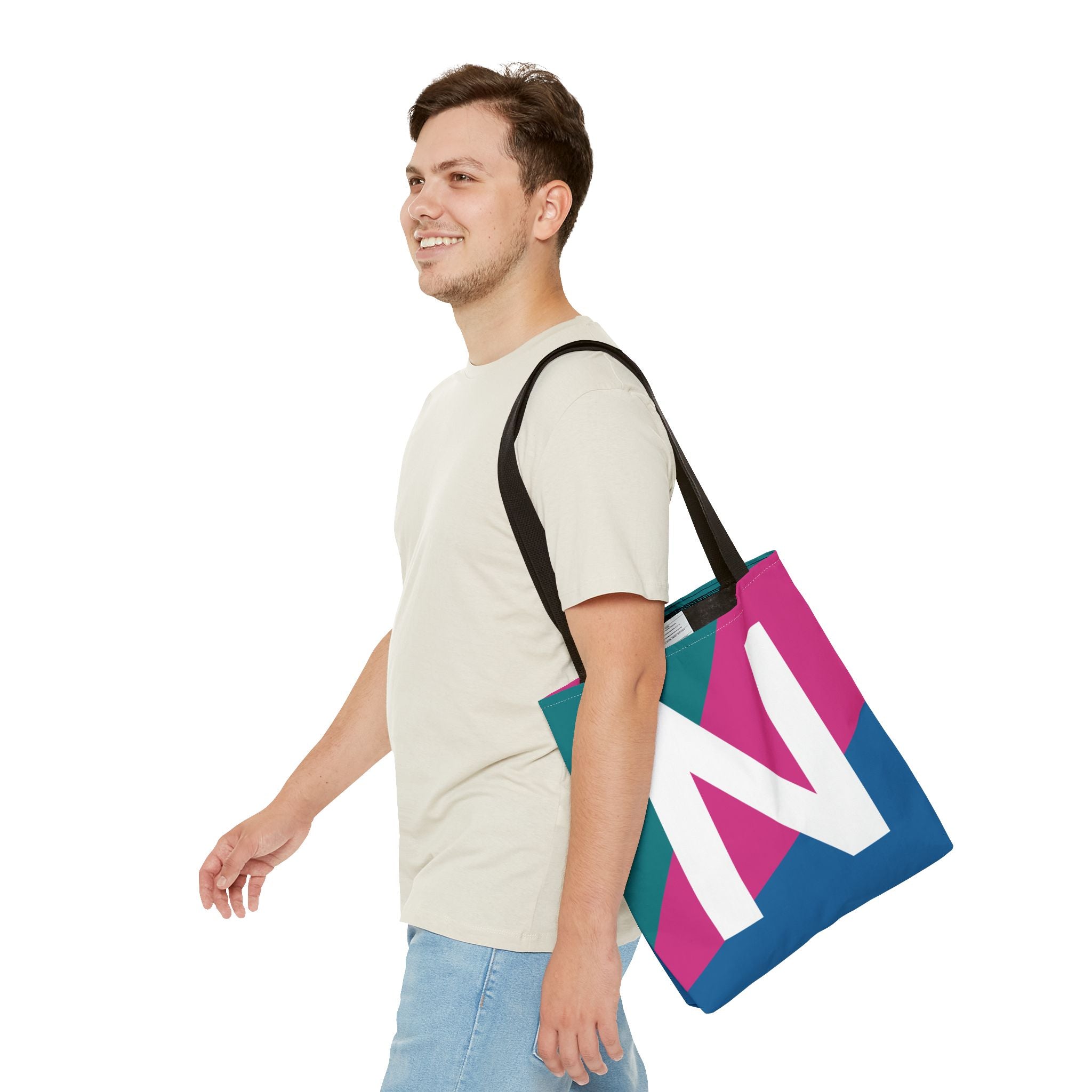 Monogram 'N' Colorblock Tote Bag — Personalized Initial N Shoulder Tote
