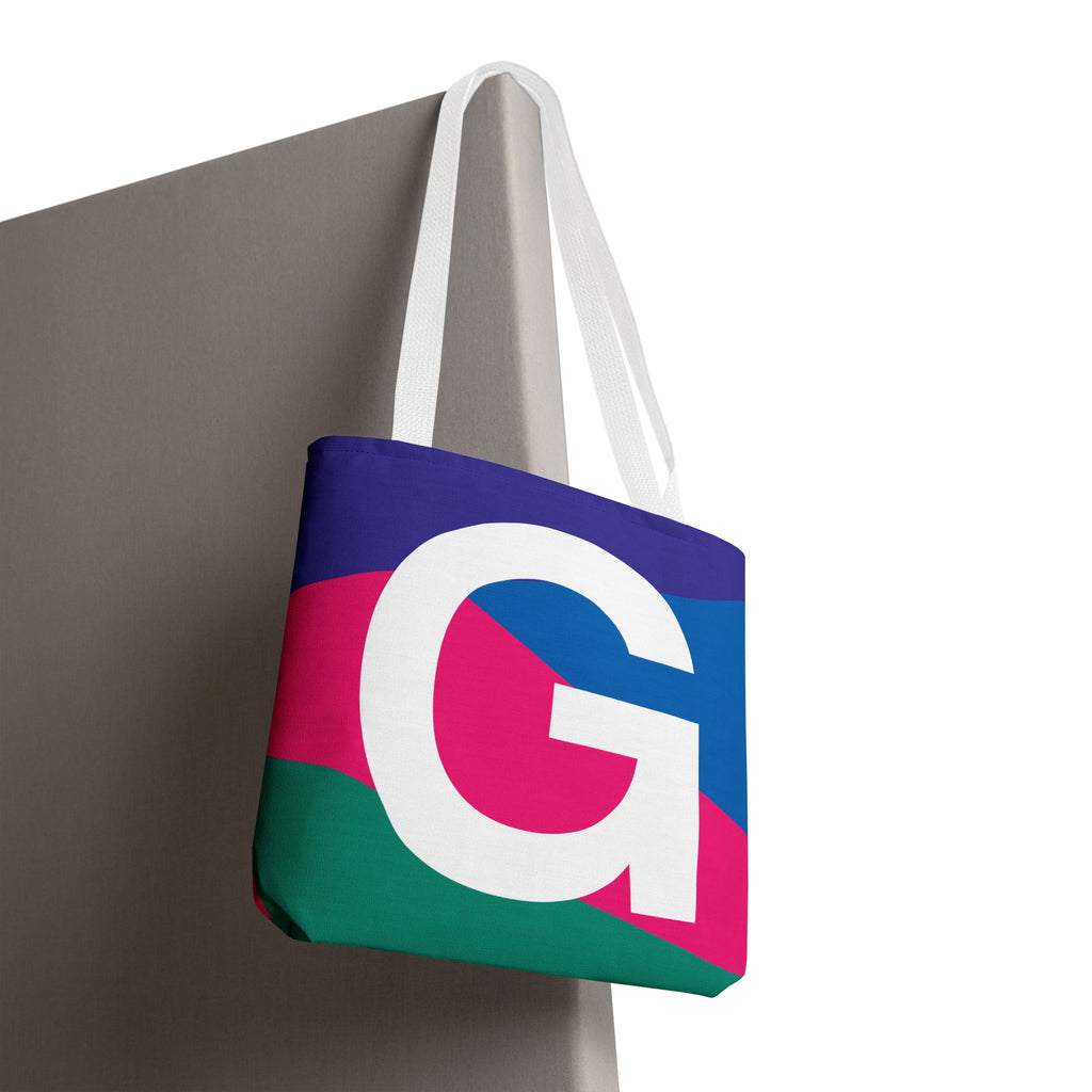 Monogram 'G' Colorblock Tote Bag — Personalized Initial G Shoulder Tote