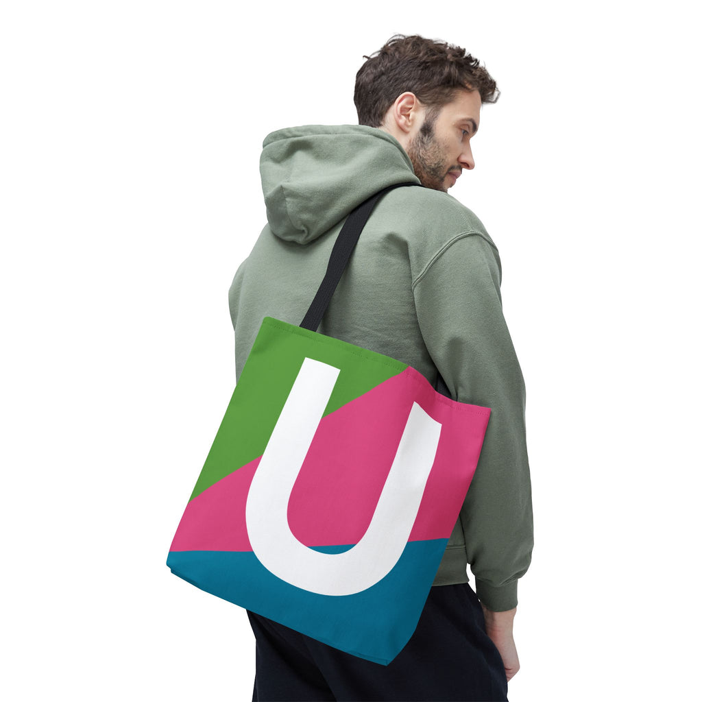 Monogram 'U' Colorblock Tote Bag — Personalized Initial U Shoulder Tote