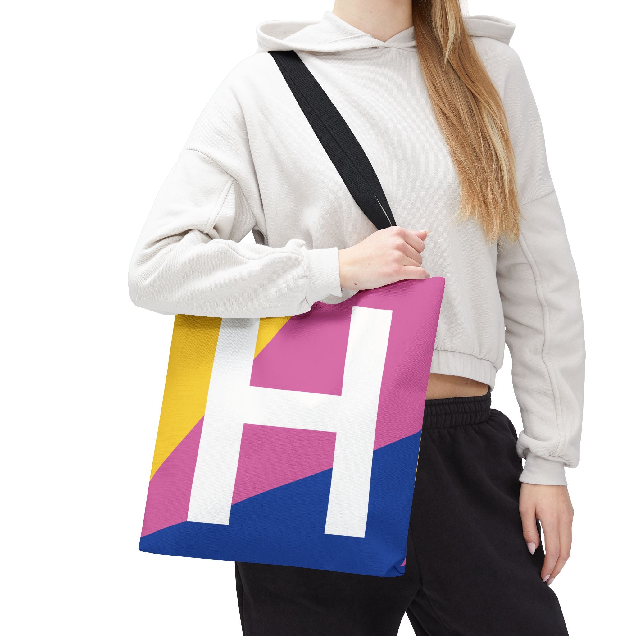 Monogram 'H' Colorblock Tote Bag — Personalized Initial H Shoulder Tote
