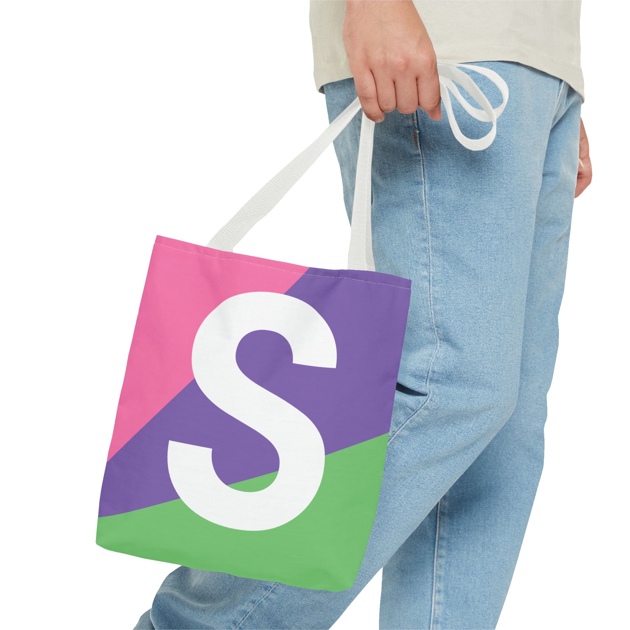 Monogram 'S' Colorblock Tote Bag — Personalized Initial S Shoulder Tote