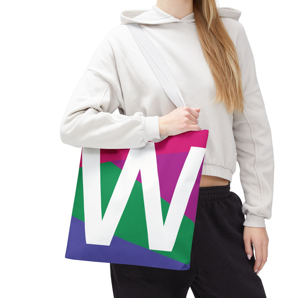 Monogram 'W' Colorblock Tote Bag — Personalized Initial W Shoulder Tote