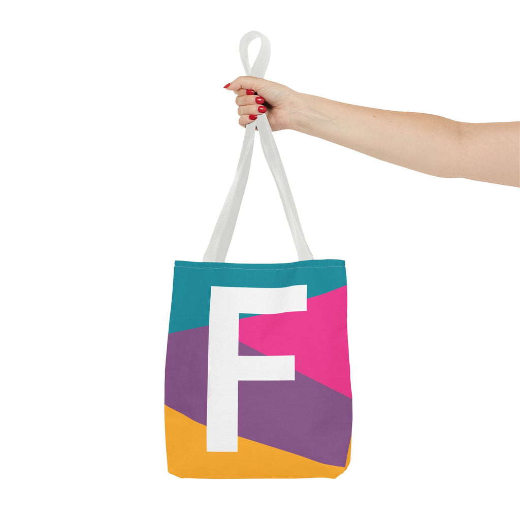 Monogram 'F' Colorblock Tote Bag — Personalized Initial F Shoulder Tote