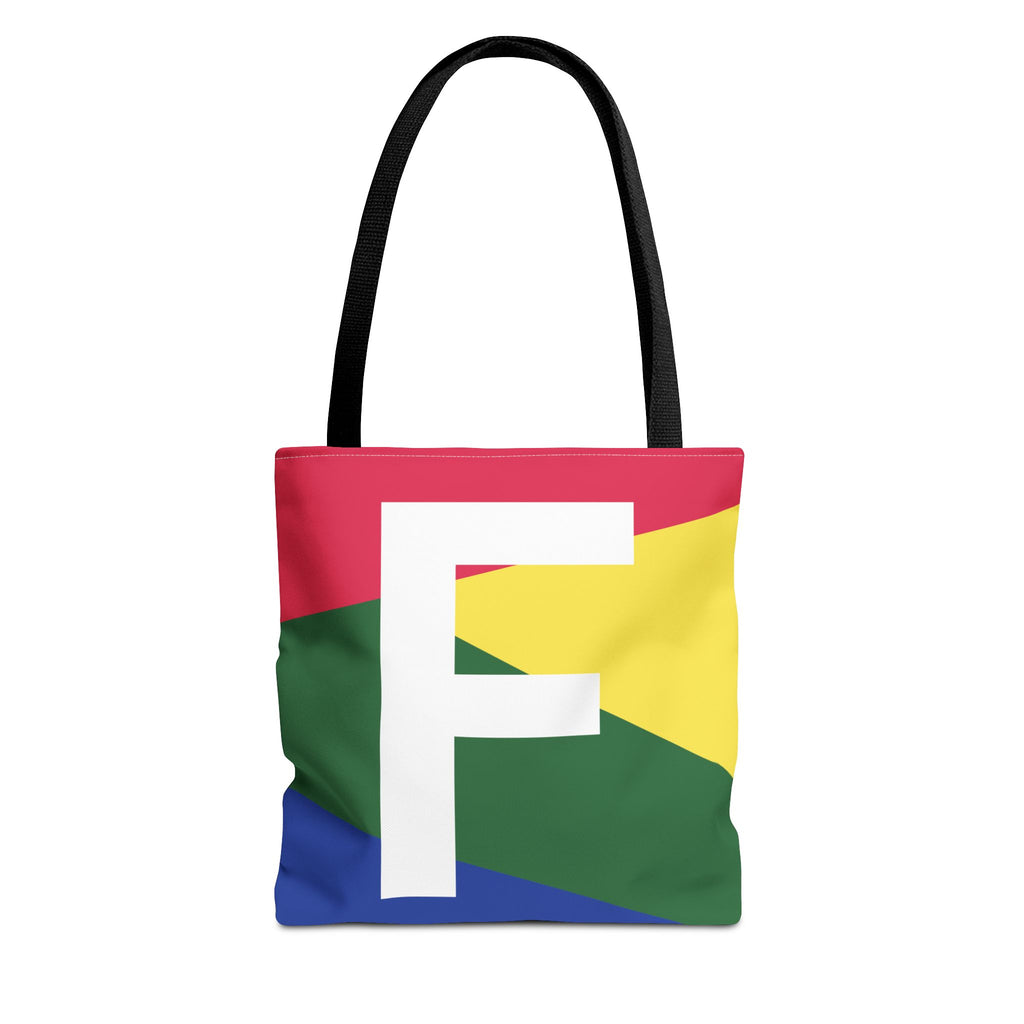 Monogram 'F' Colorblock Tote Bag — Personalized Initial F Shoulder Tote