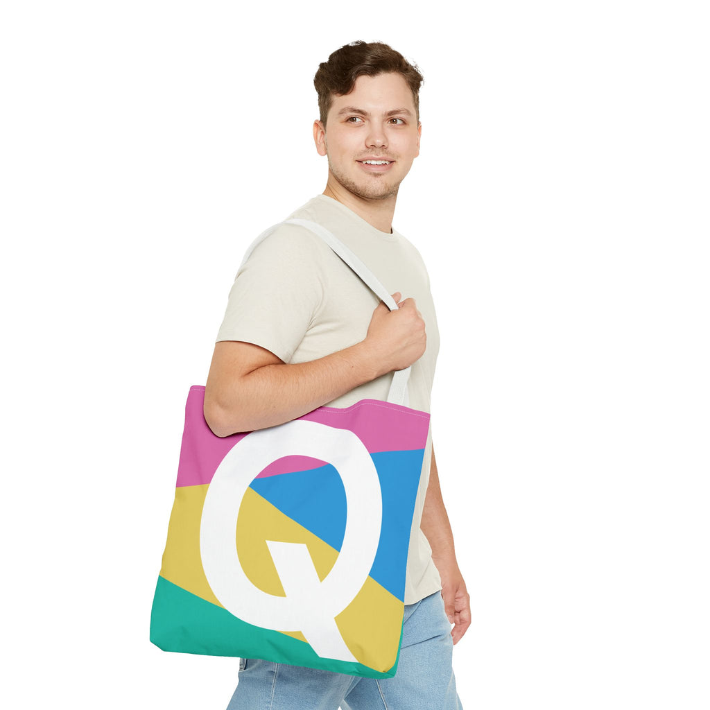 Monogram 'Q' Colorblock Tote Bag — Personalized Initial Q Shoulder Tote