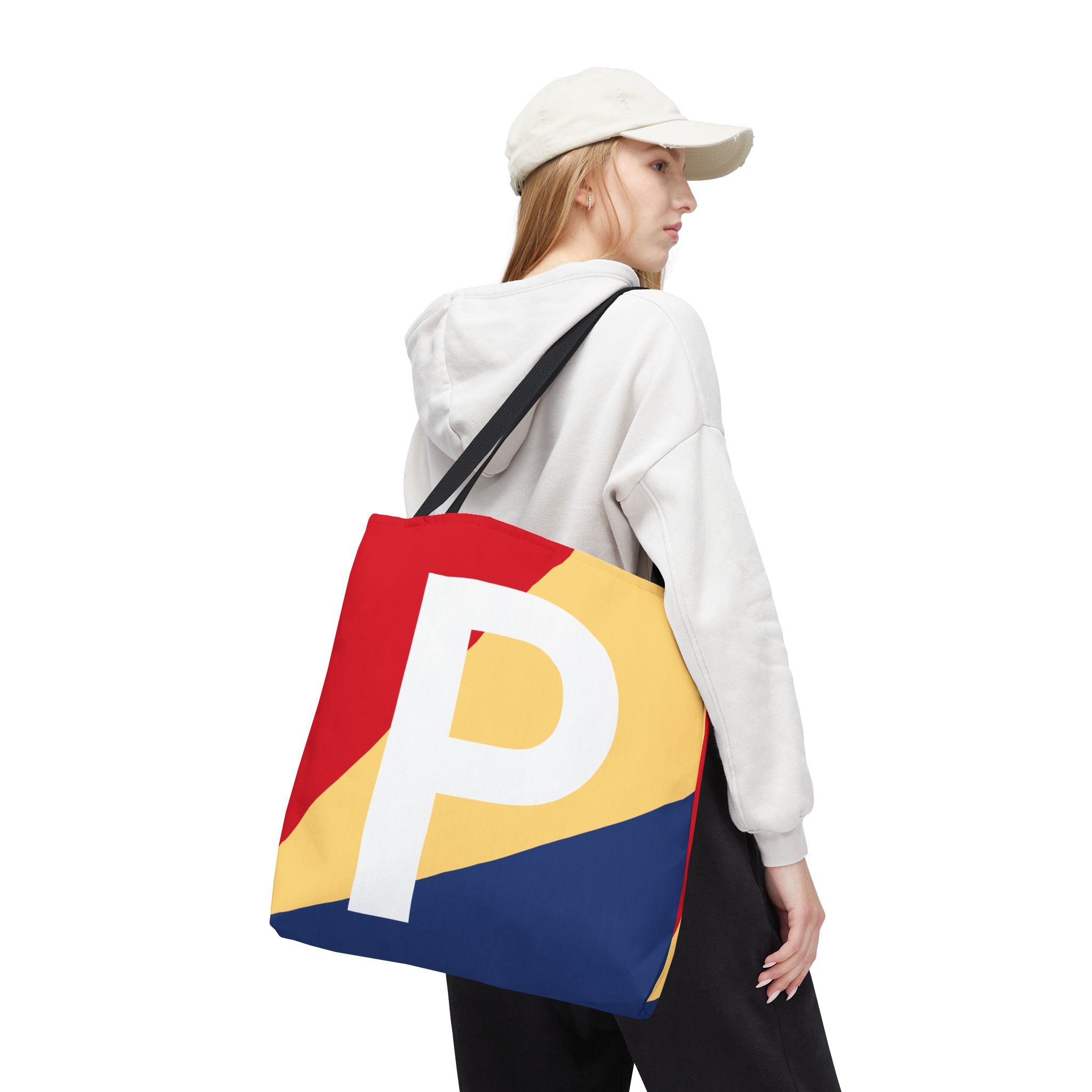Monogram 'P' Colorblock Tote Bag — Personalized Initial P Shoulder Tote
